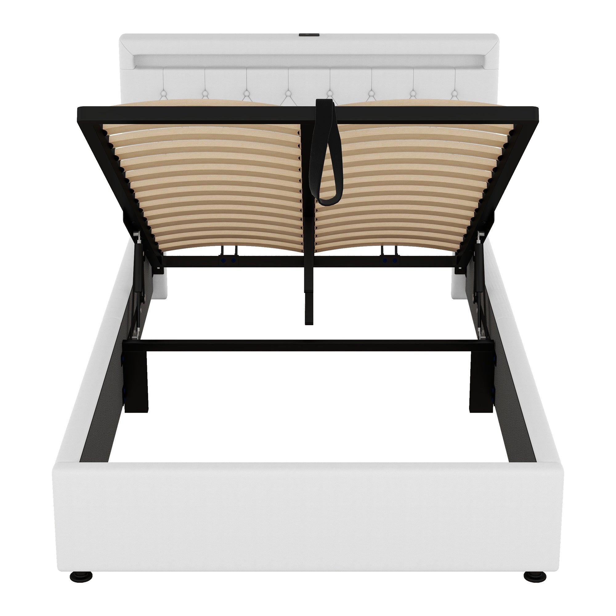 Upholstered Bed 140x200cm Adjustable Ambient Light USB/Type-C Storage - White