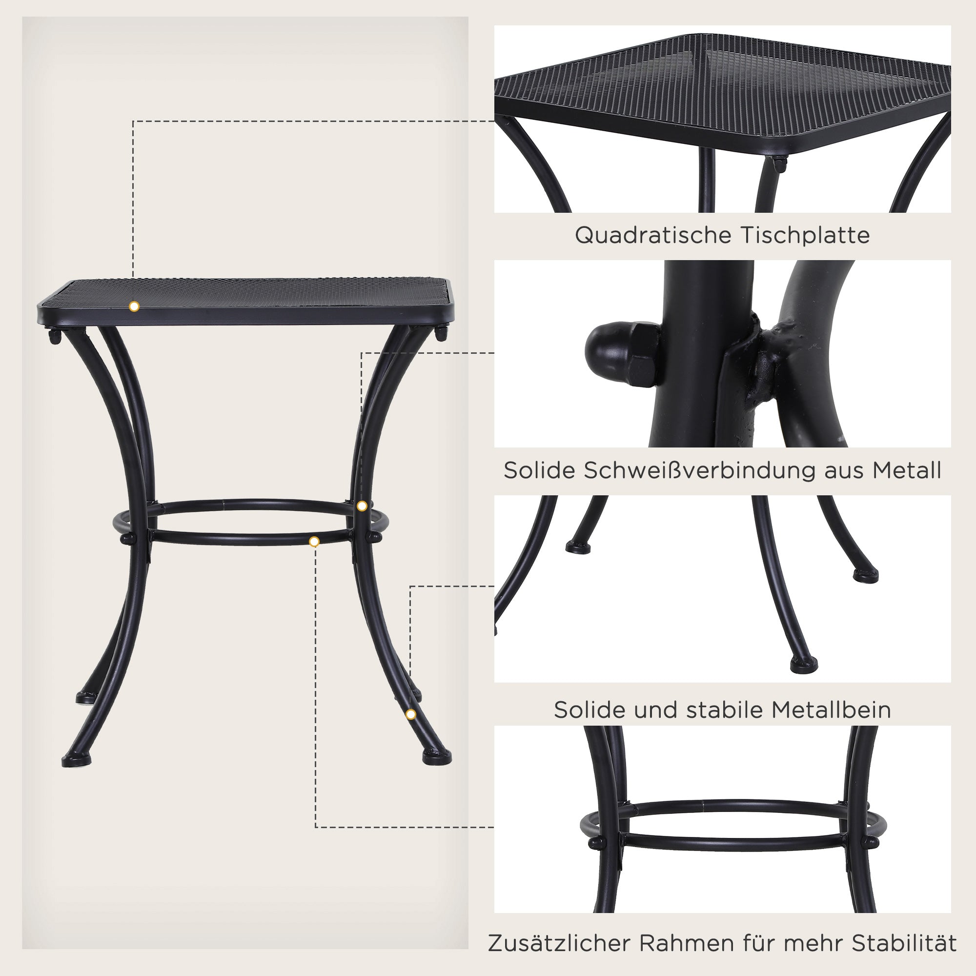 Side Table, Garden/Balcony Coffee Table 45x45x50cm, Metal Black