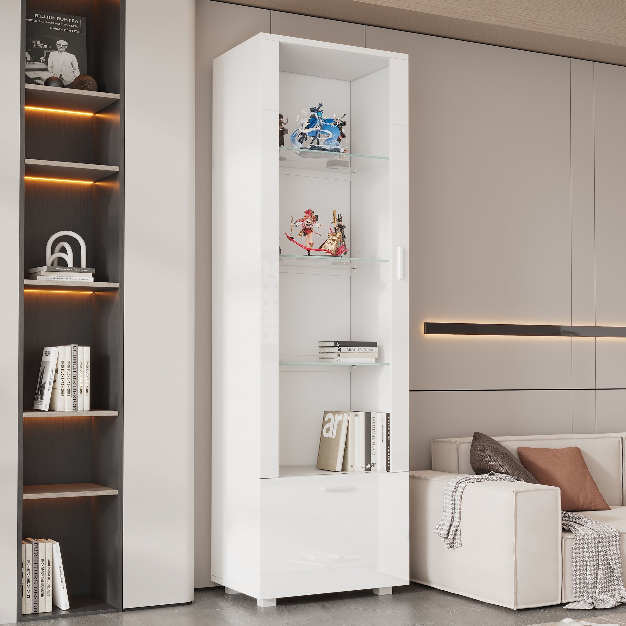 Display Cabinet with LED Lighting and Acrylic Doors, White High Gloss