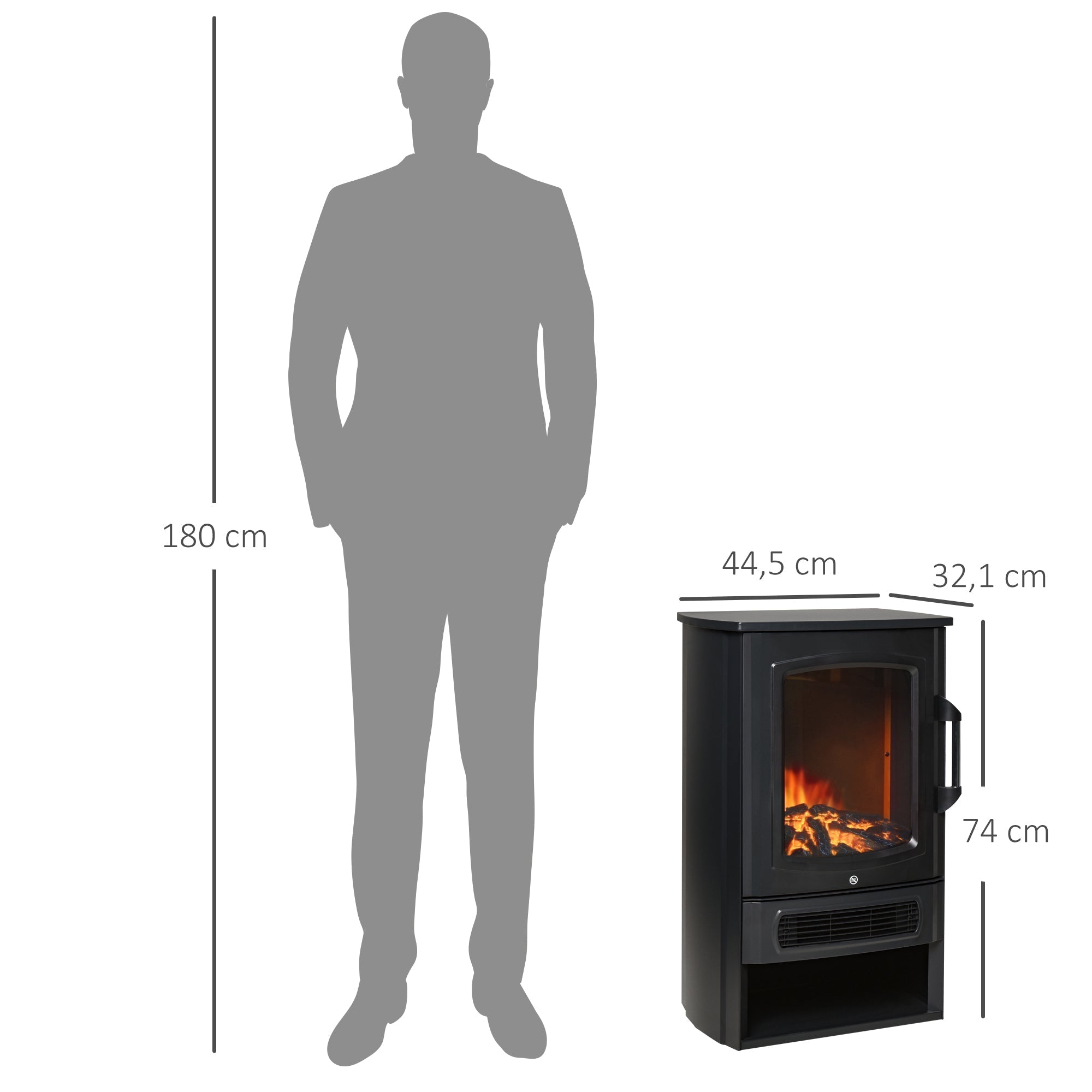 Electric Fireplace, Realistic Flame Effect, Thermostat, Black