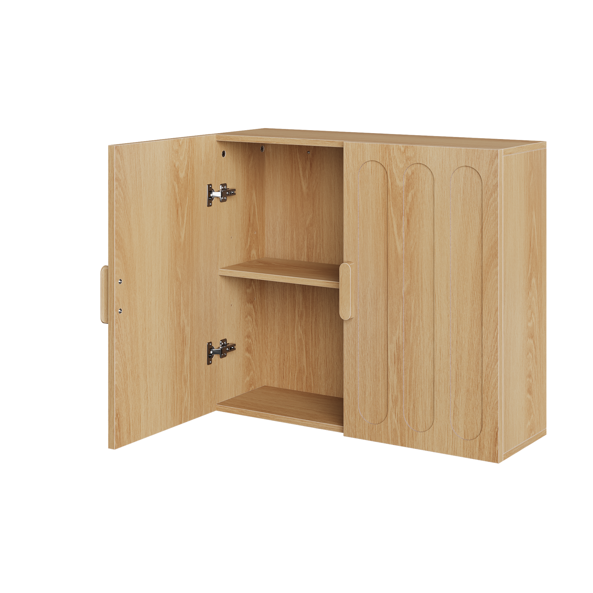 Wall-Mounted Bathroom Medicine Cabinet with Adjustable Shelves for Laundry and Kitchen, Oak Color