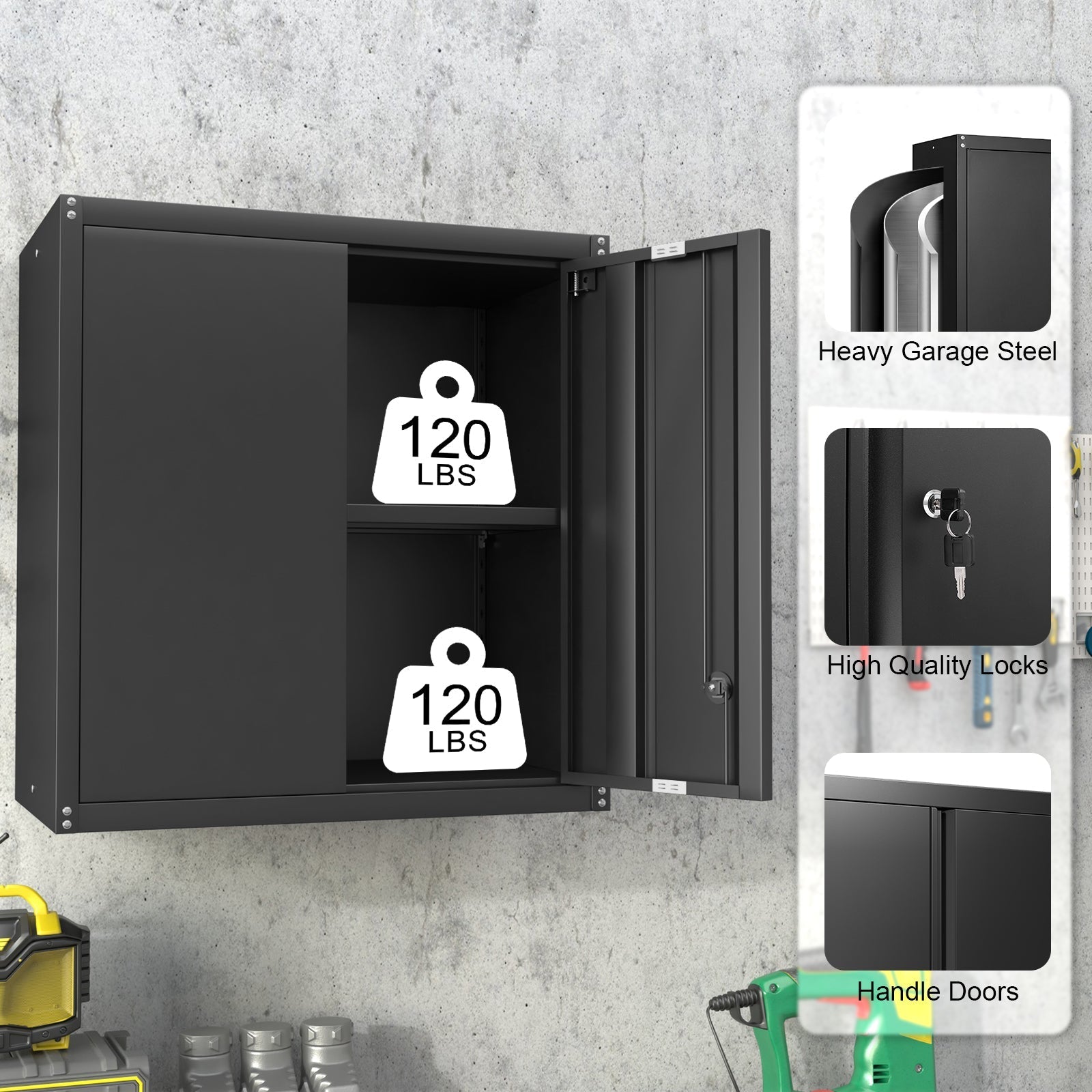 Metal Storage Cabinet 2-Door Adjustable Shelves - Steel