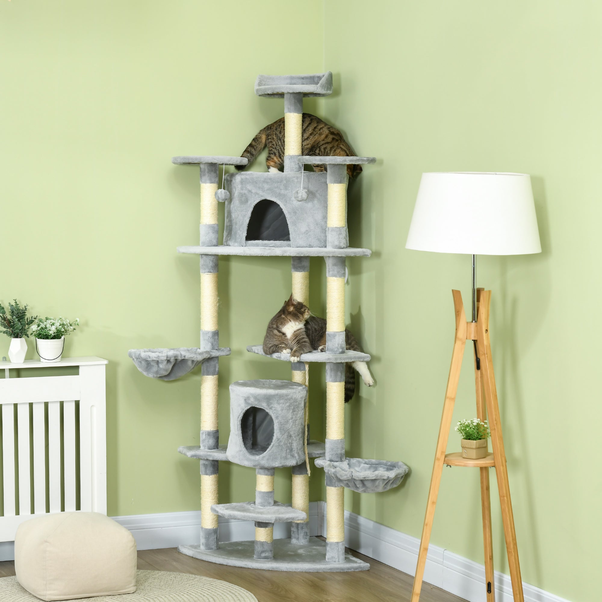 Cat Tree, Large 200 cm XXL with Cat Caves, Hammocks, Light Grey