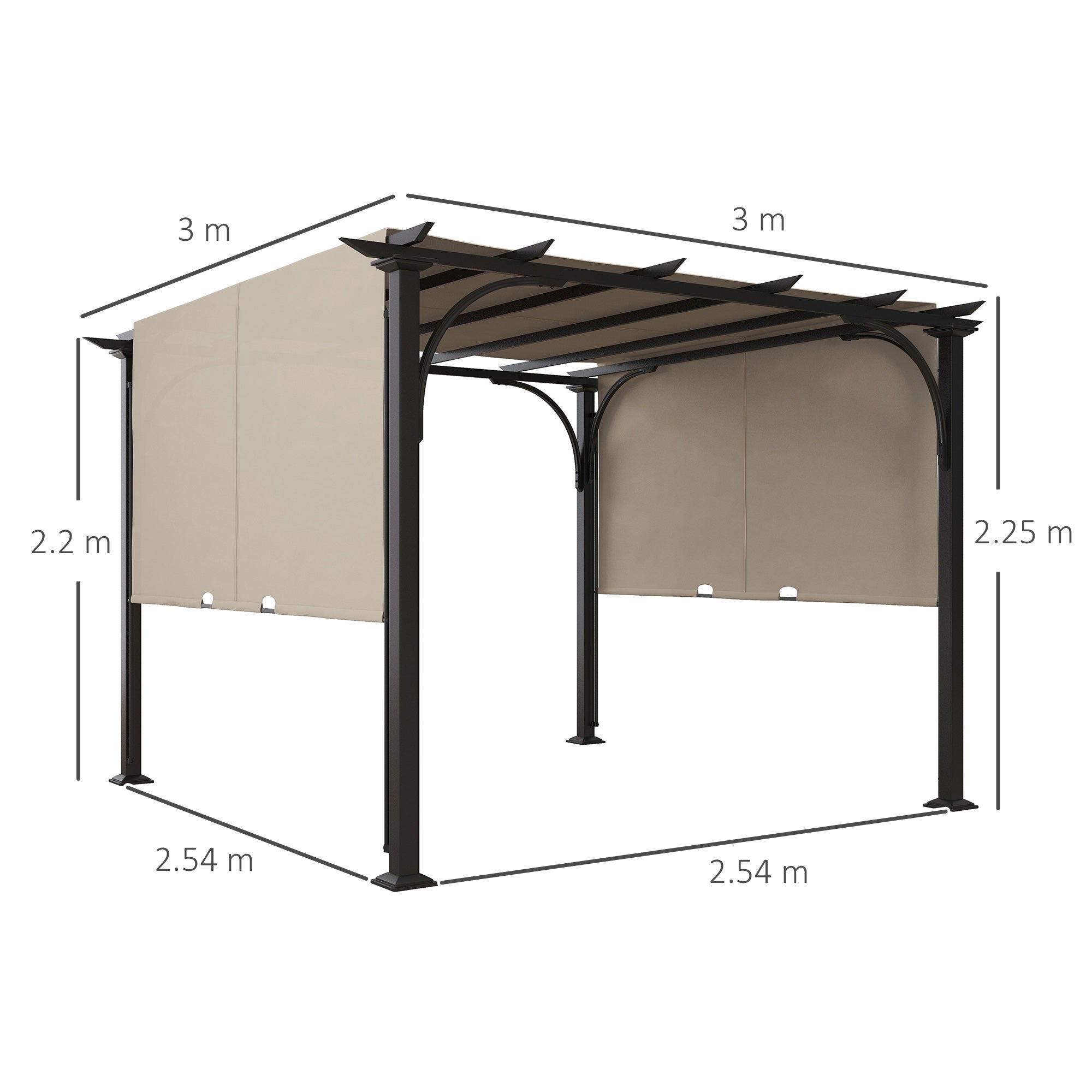 Outdoor Pergola, 3 x 3m Garden Gazebo with Adjustable Canopy, Beige