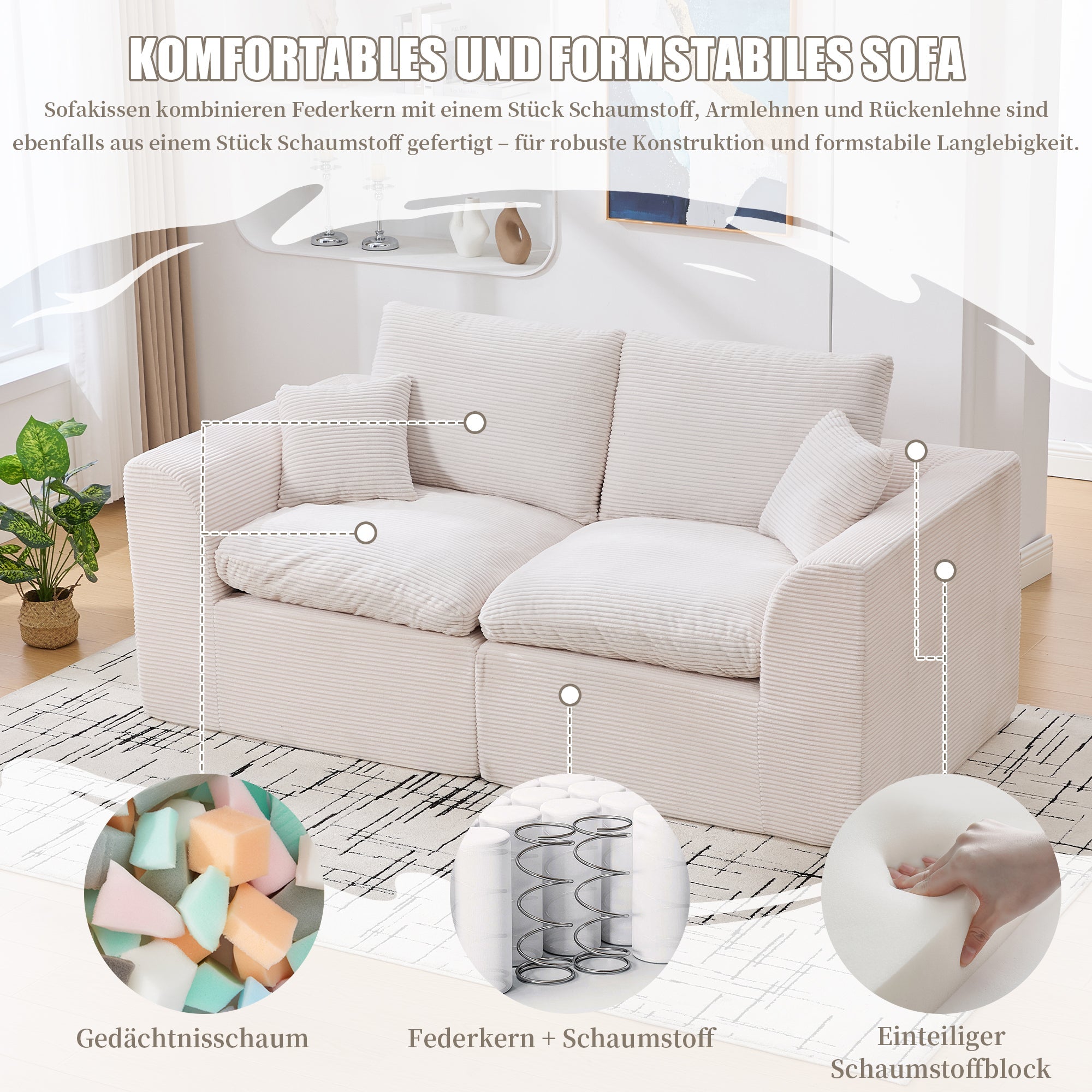 Sofa Two-Seater Modern Minimalist Nordic Style - Fabric