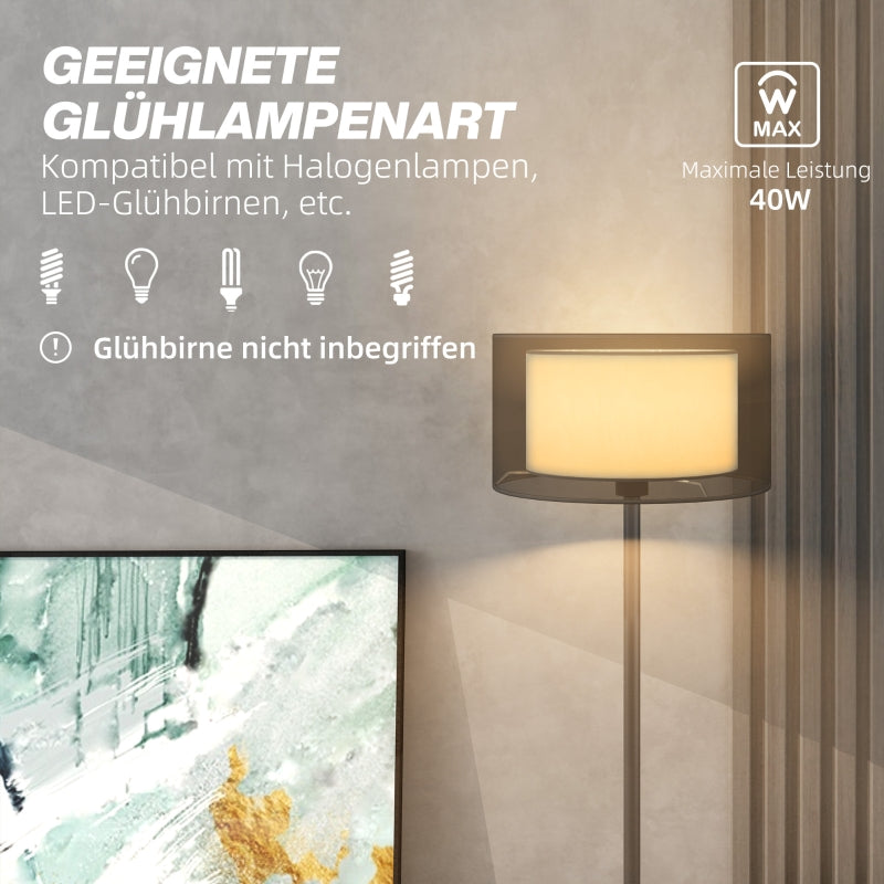 Floor lamp with E27 socket, two-tone fabric lampshade, foot switch, black