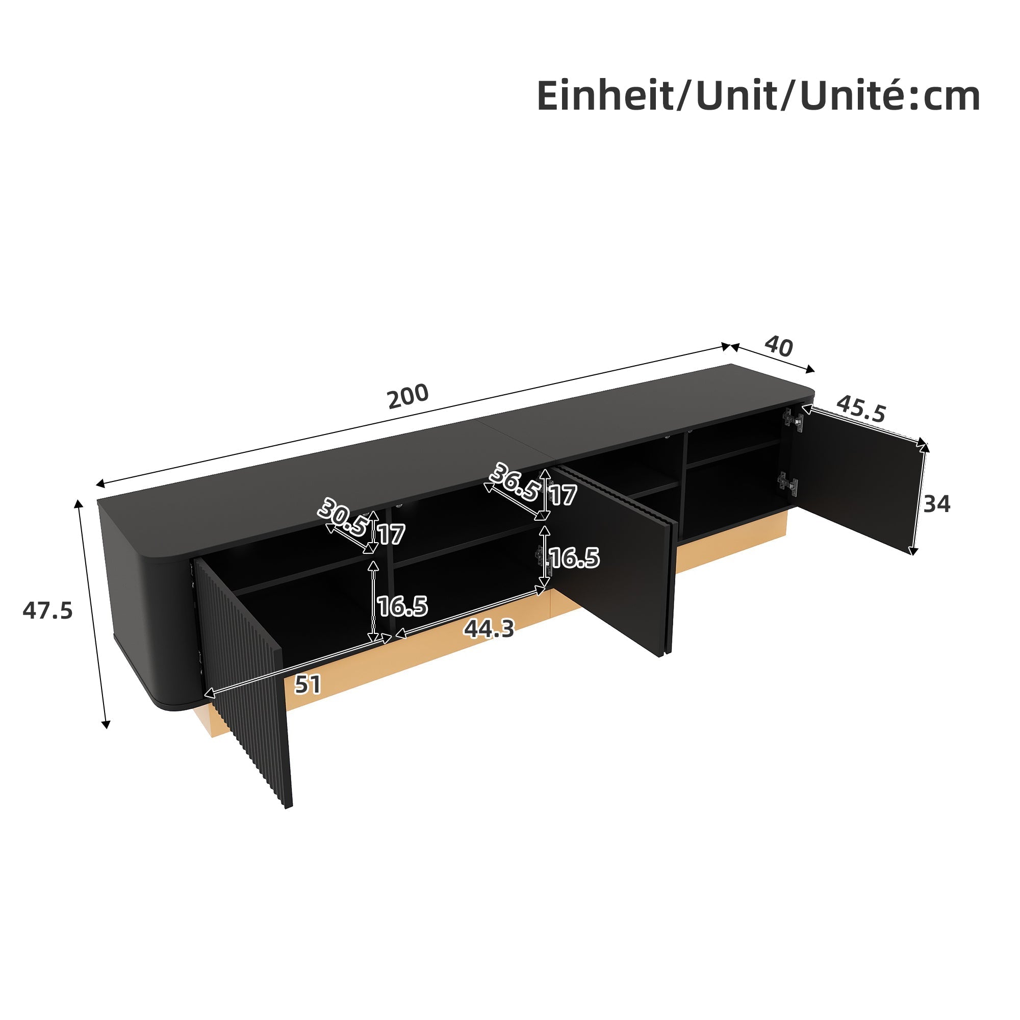 200cm TV Lowboard with 4 Doors and Adjustable Shelves, Modern Minimalist Style, MDF Material