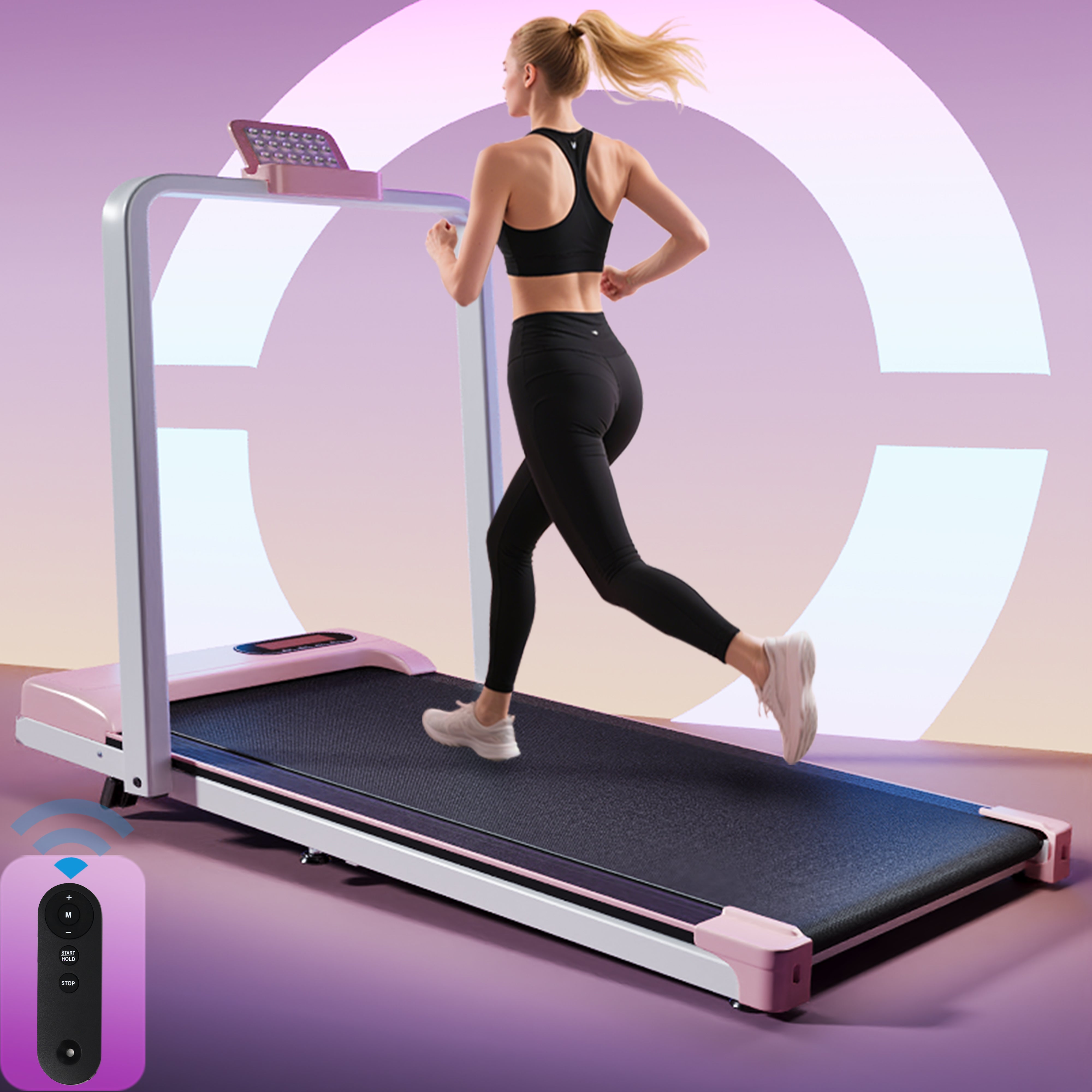 Folding Treadmill with Handrail & Adjustable Incline, Pink