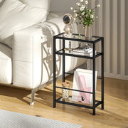 Side Table, 3 Levels Tempered Glass with Steel Frame, Black