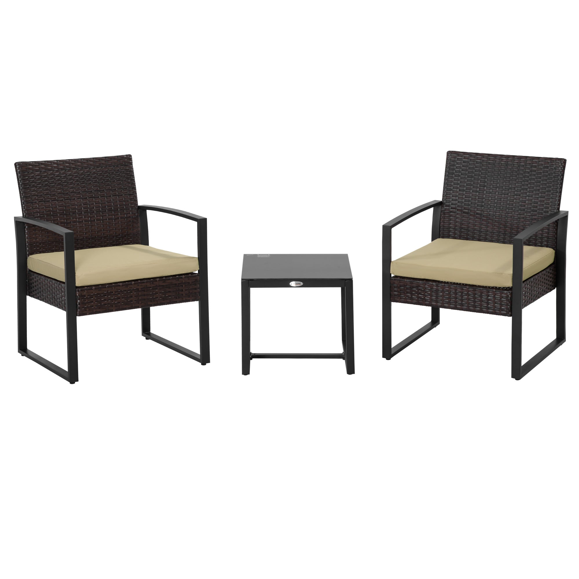 3 Piece PE Rattan Wicker Garden Bistro Set with Sofa and Coffee Table, Beige