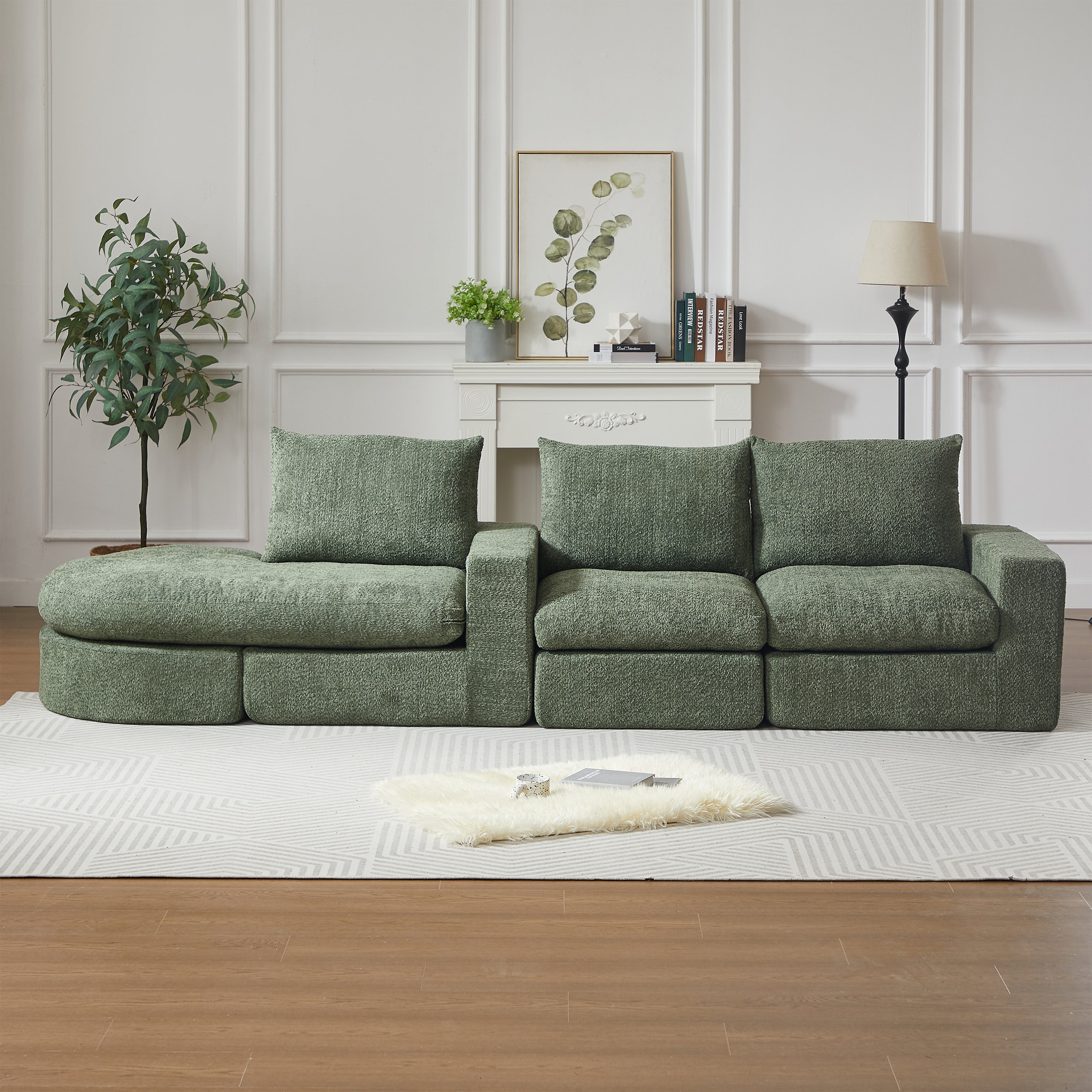 Chenille Sofa Modular L-Shaped Chaise Lounge - No Assembly