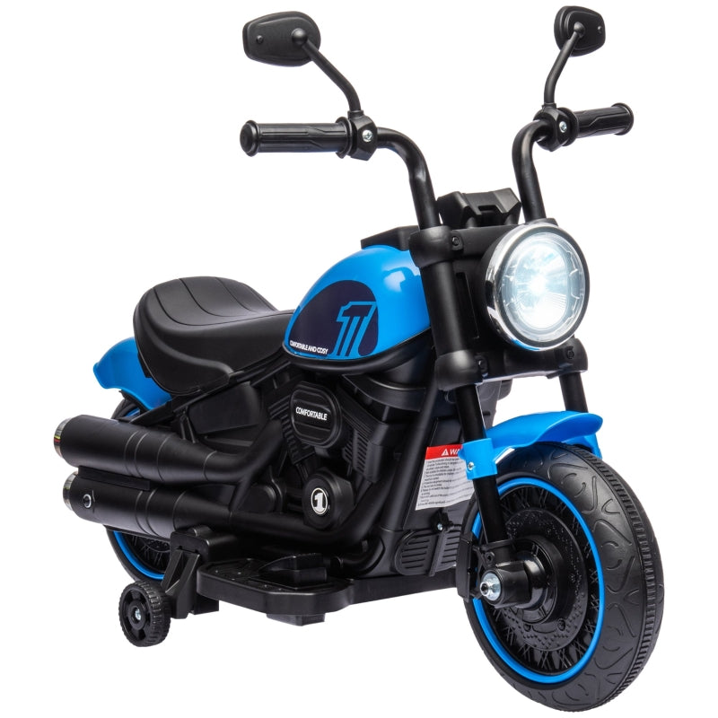 Electric Children's Motorcycle with Headlight and 3 km/h Speed, Blue and Black
