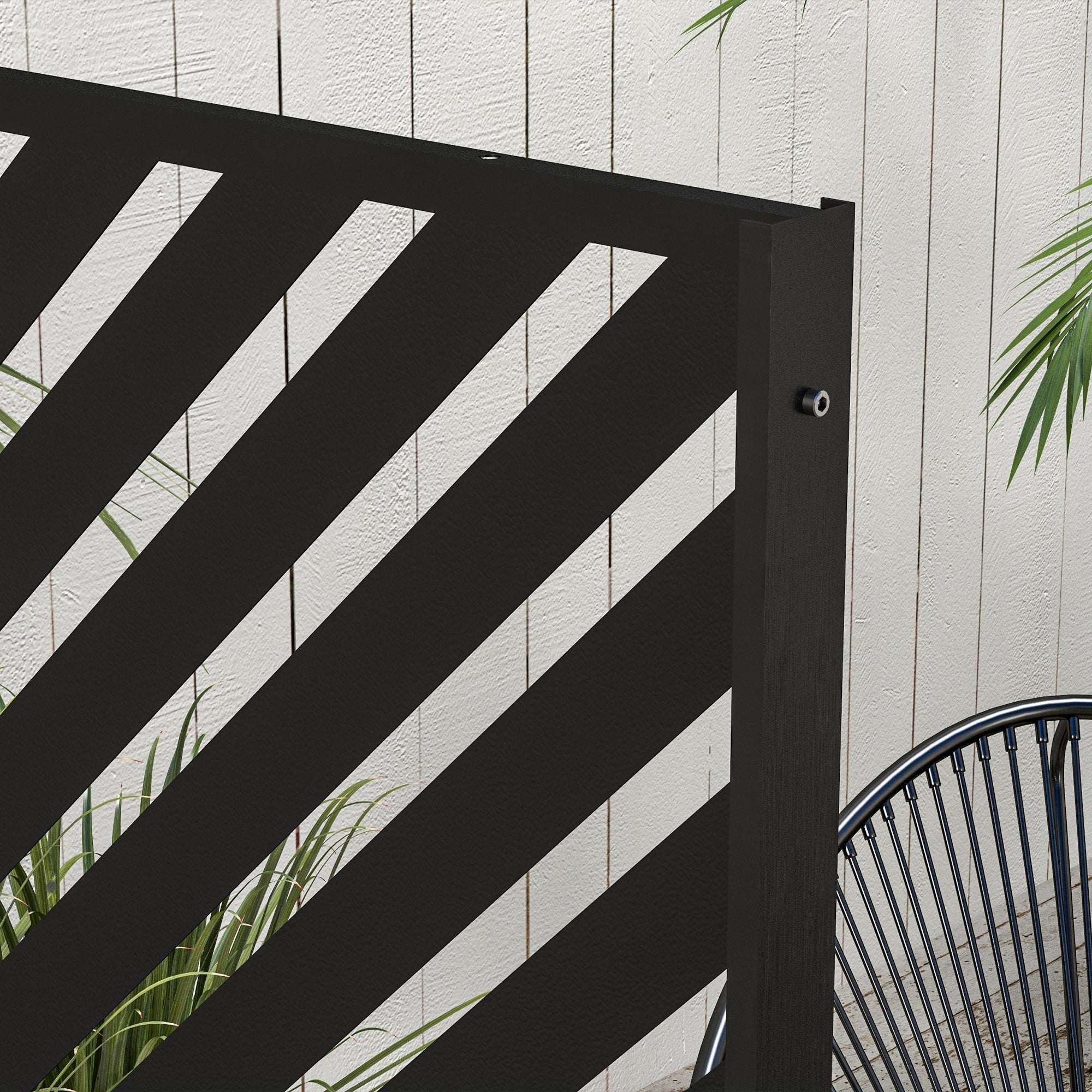 Garden Privacy Screen Room Divider 122x198cm Steel Triangular Pattern Black