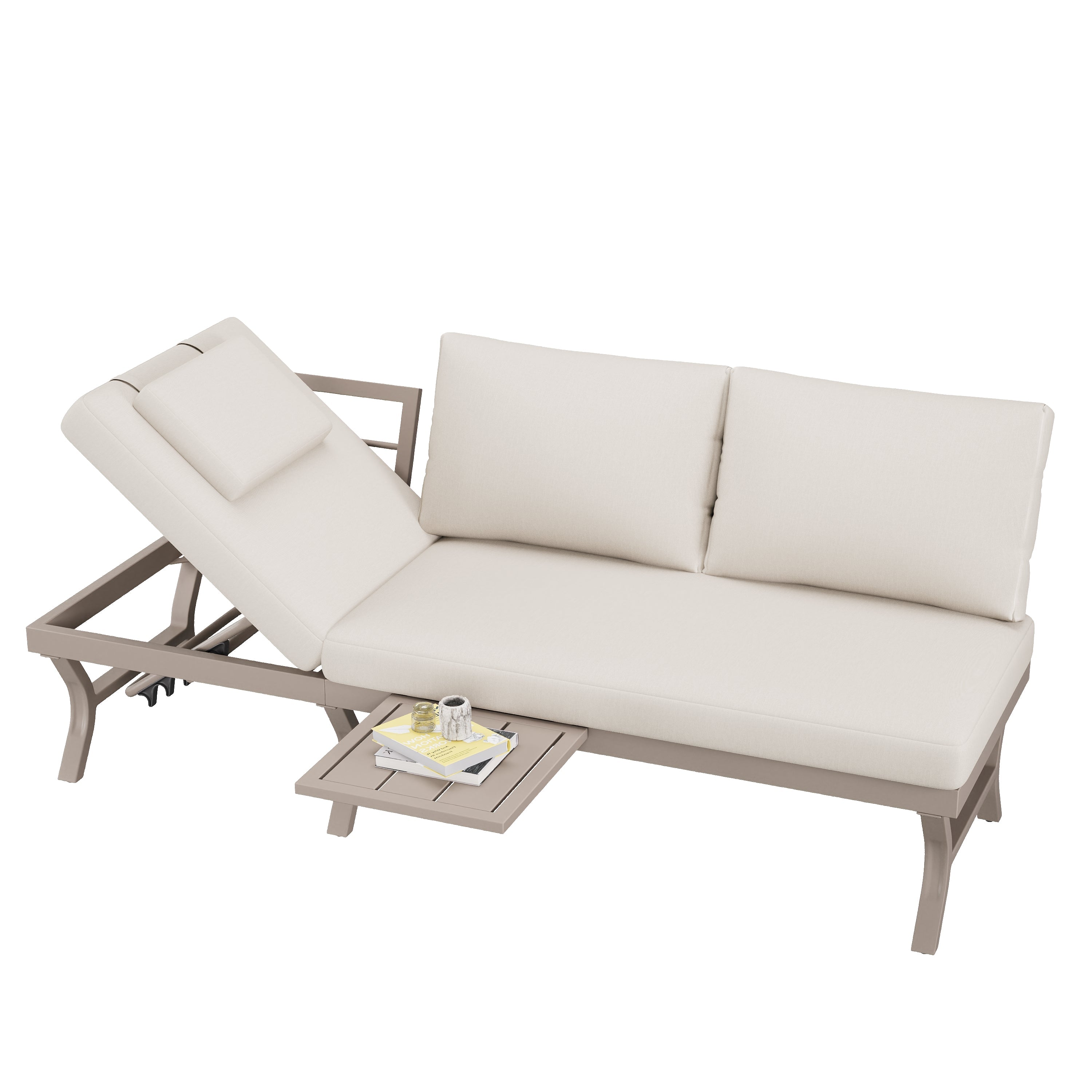 3-Seater Outdoor Sofa Garden Furniture Set with Adjustable Reclining Function and Table, Galvanized Steel, Beige