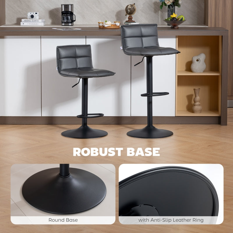 Set of Two Bar Stools Modern Faux Leather Dark Grey