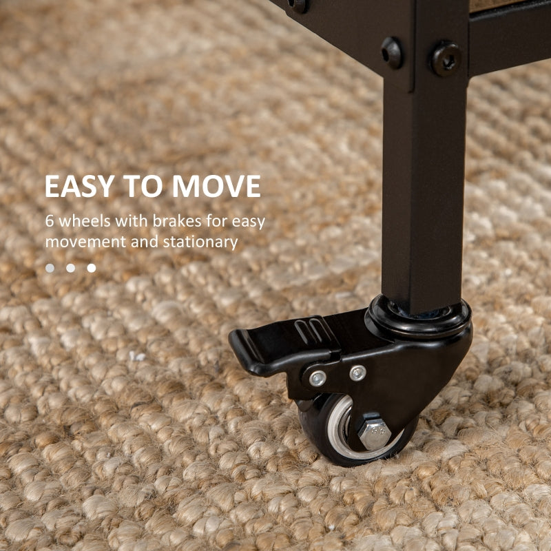 Mobile Drop Leaf Table Folding Extendable Dining Table with 6 Wheels and Storage Shelf