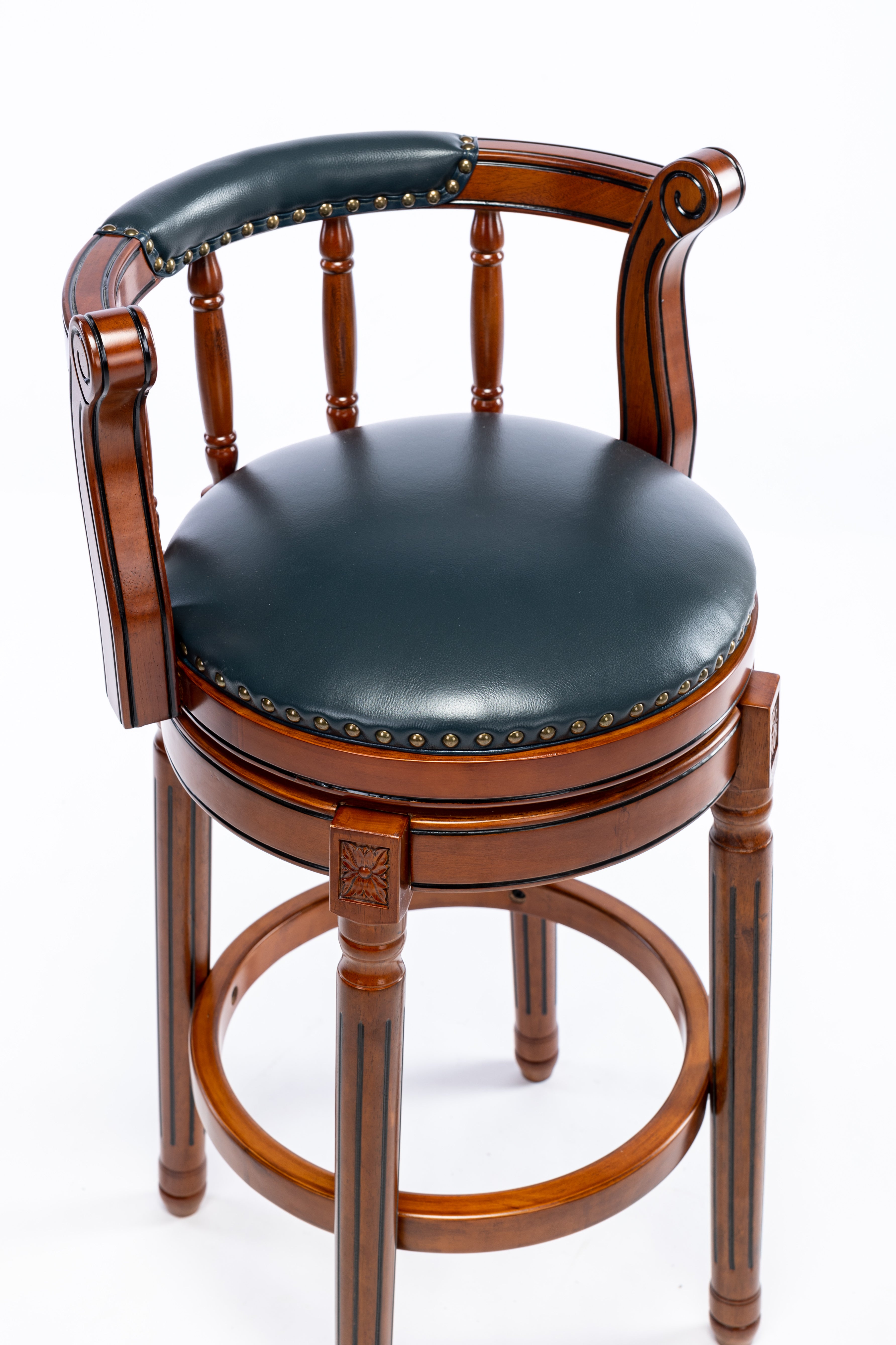 Bar Stools 360° Swivel Backs Counter Height - Cow Leather and Wood