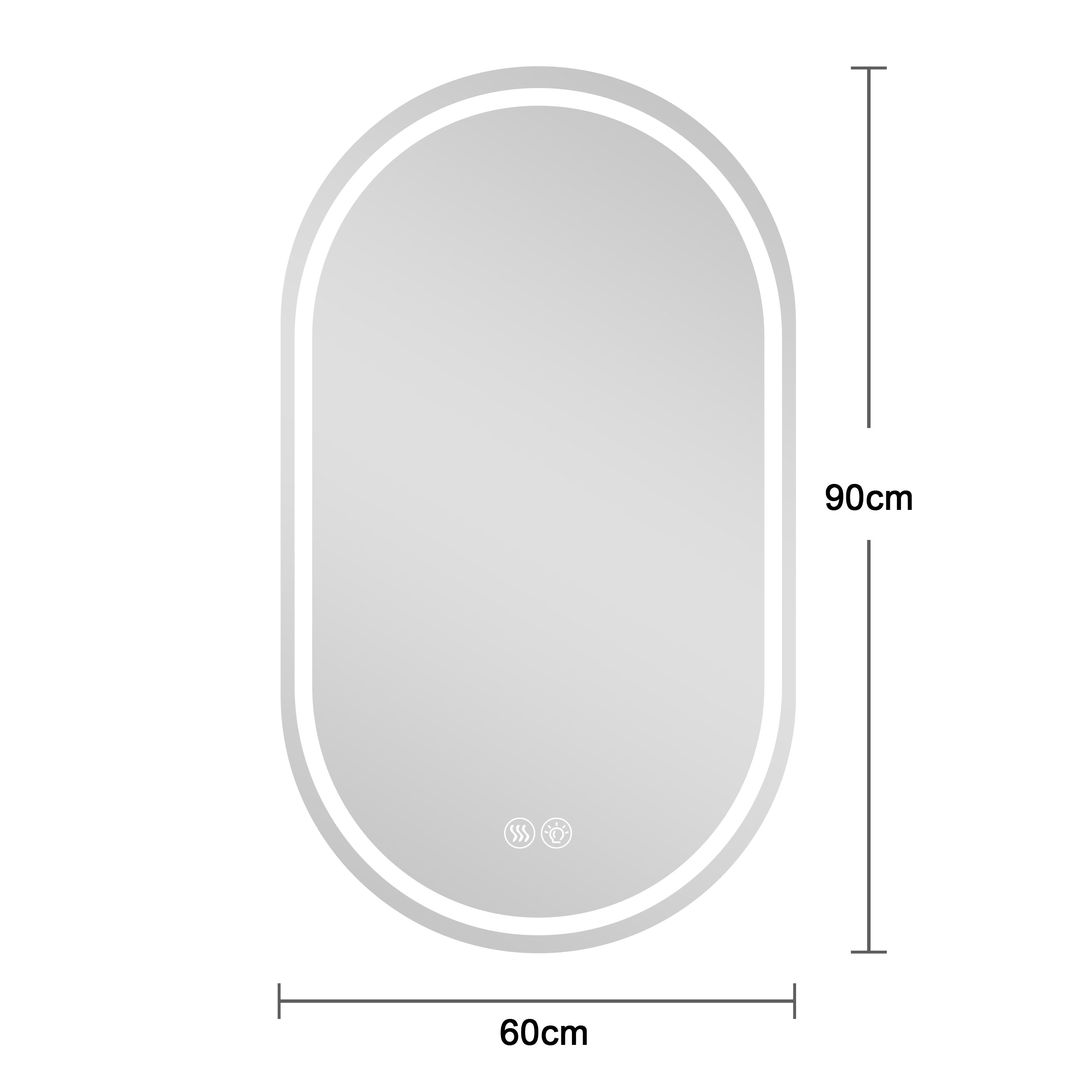 Frameless Oval Wall-Mounted Smart Mirror, Anti-Fog Touch Screen 60x90cm
