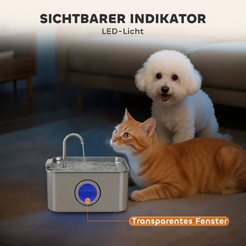 Cat Fountain, 3.2L Quiet Pump Activated Carbon Filter, Stainless Steel