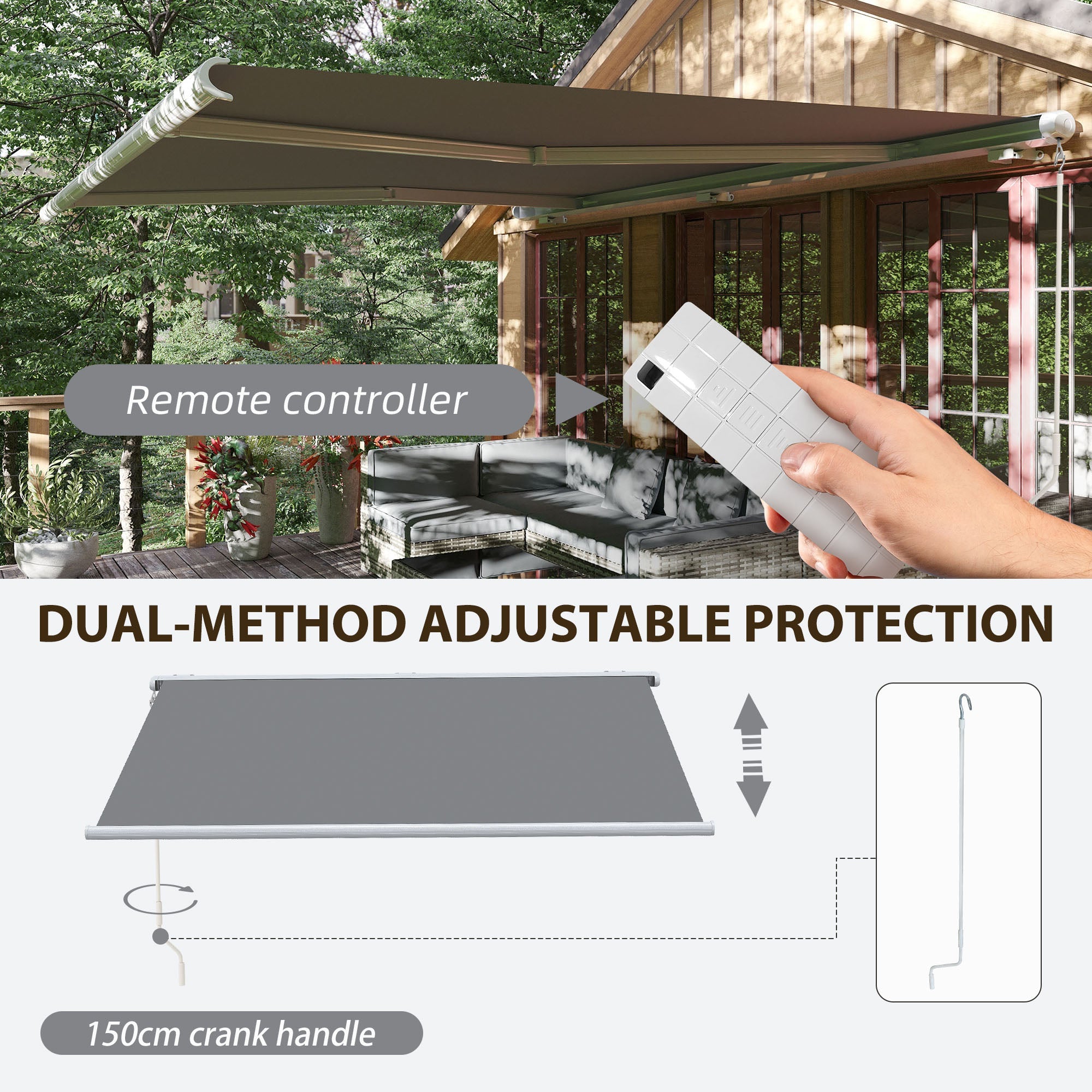 4x3m Retractable Awning, Full Cassette Electric/Manual with Remote Controller, Grey