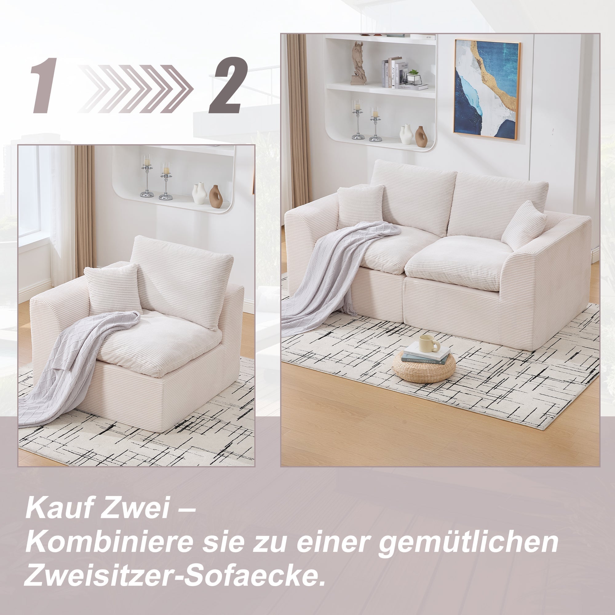 Single Sofa Modern Minimalist Armchair with Cushion - Fabric