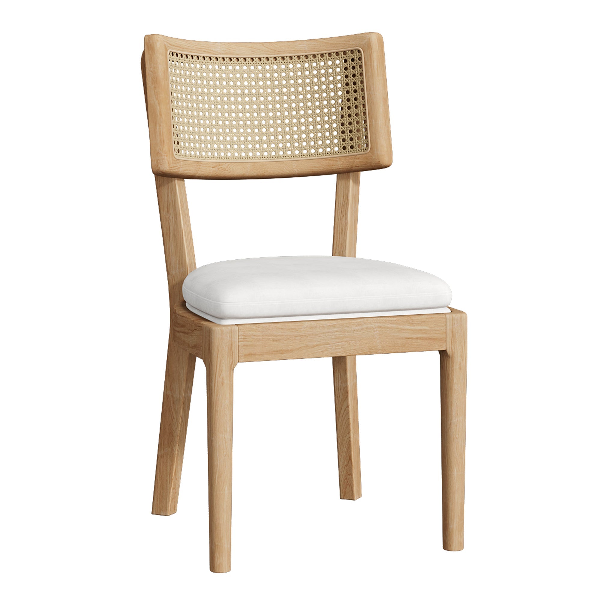 6 Solid Wood Dining Chairs with Rattan Backrests, Linen, Wood Color