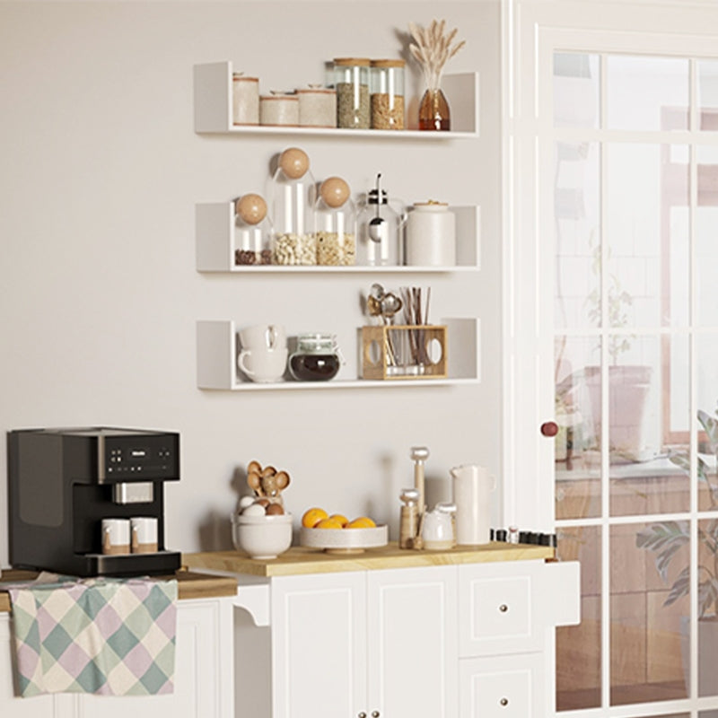 Set of 3 U-Shaped Floating Shelves Wall Mounted Storage Display, White Wooden