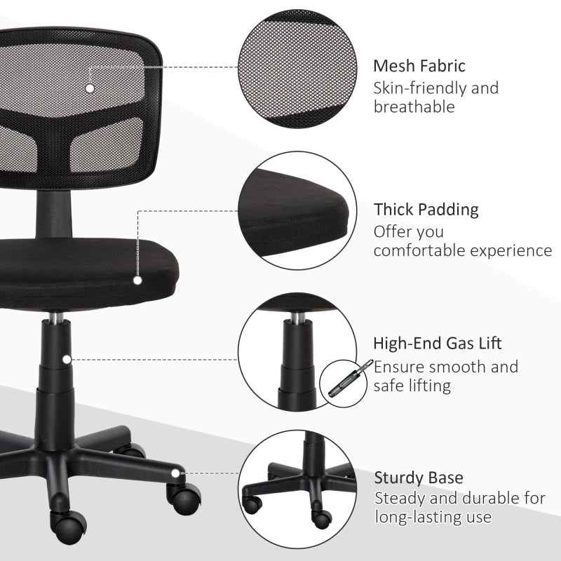 Small Office Chair, Armless Ergonomic Swivel Height Adjustable, Mesh
