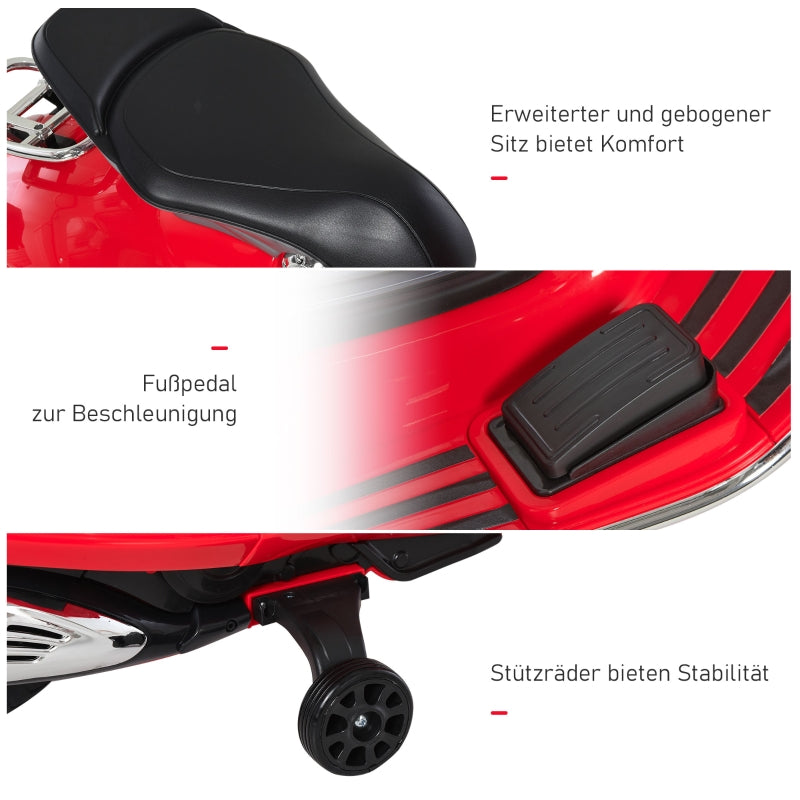 children's electric motorcycle with headlight, music, training wheels, 30 kg load capacity, red