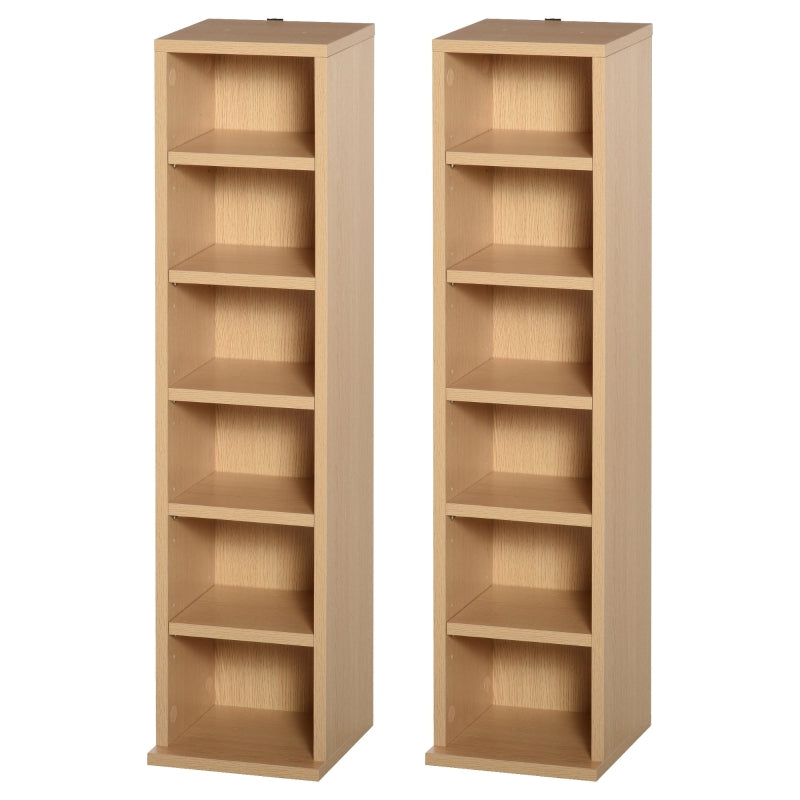CD Media Display Shelf Unit Set of 2, 204 Capacity Adjustable Shelves, Natural Wood Colour