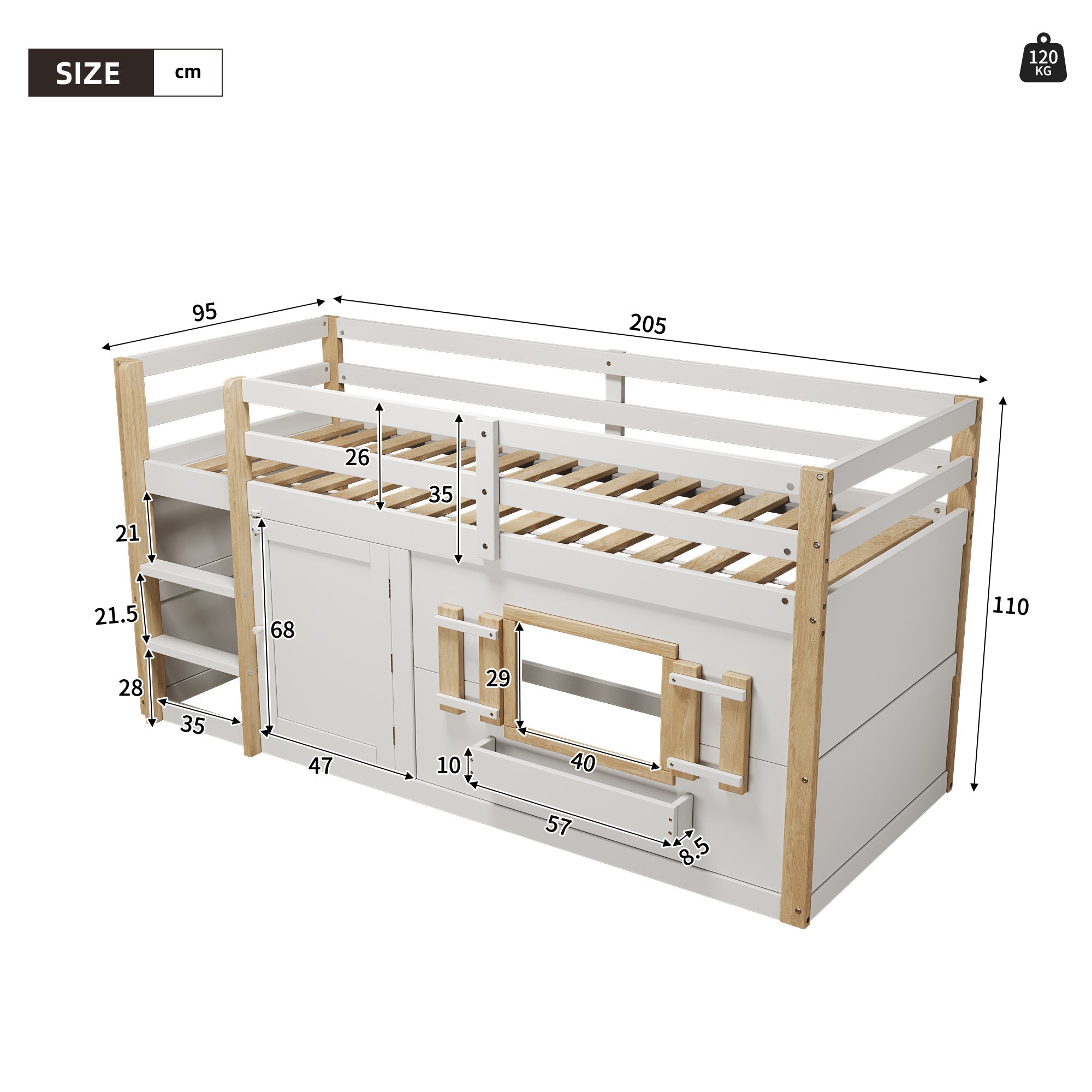 Children's Bunk/Loft Bed Multifunctional with Ladder & Play Area, White