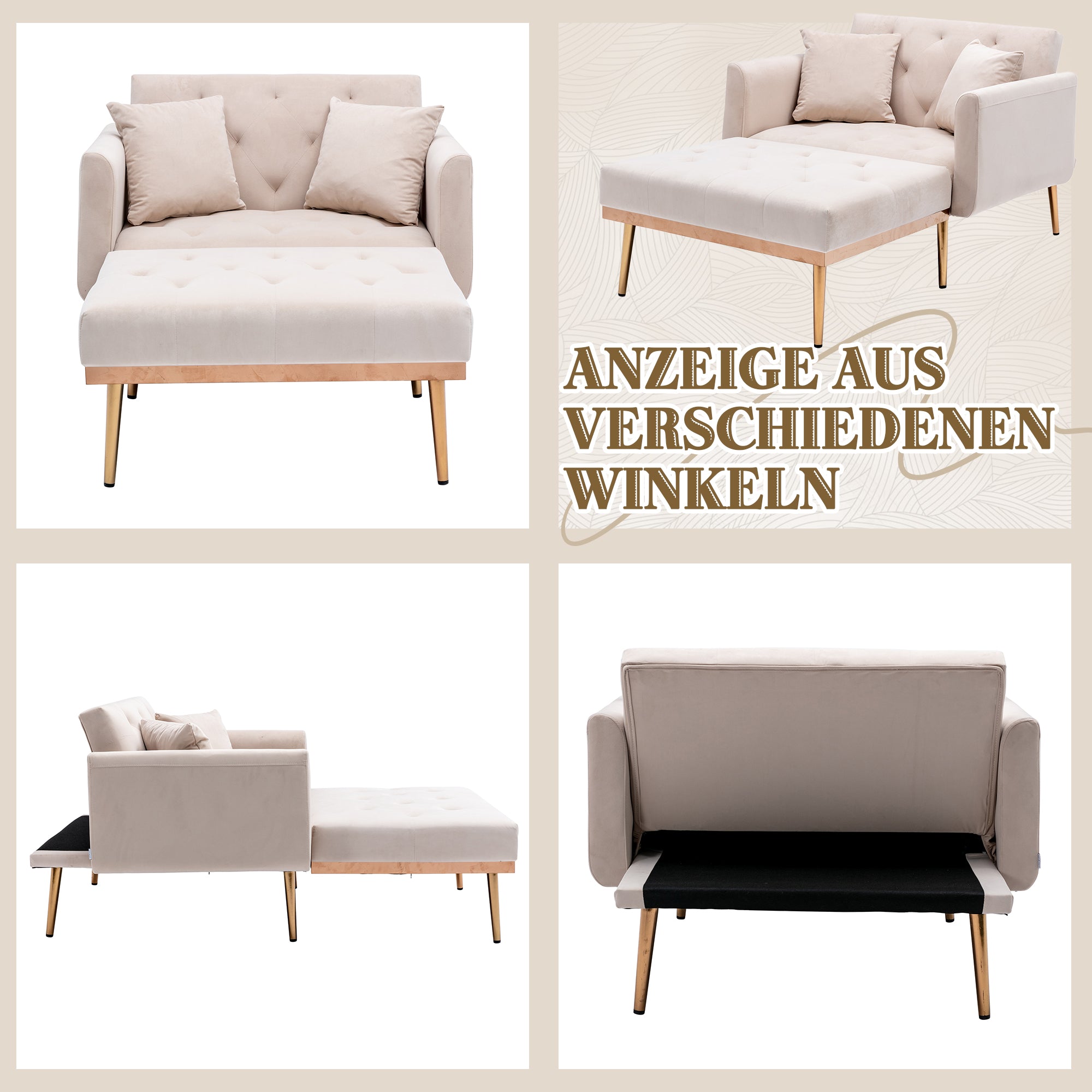 Armchair, Adjustable Backrest Recliner Folding Sofa, Beige