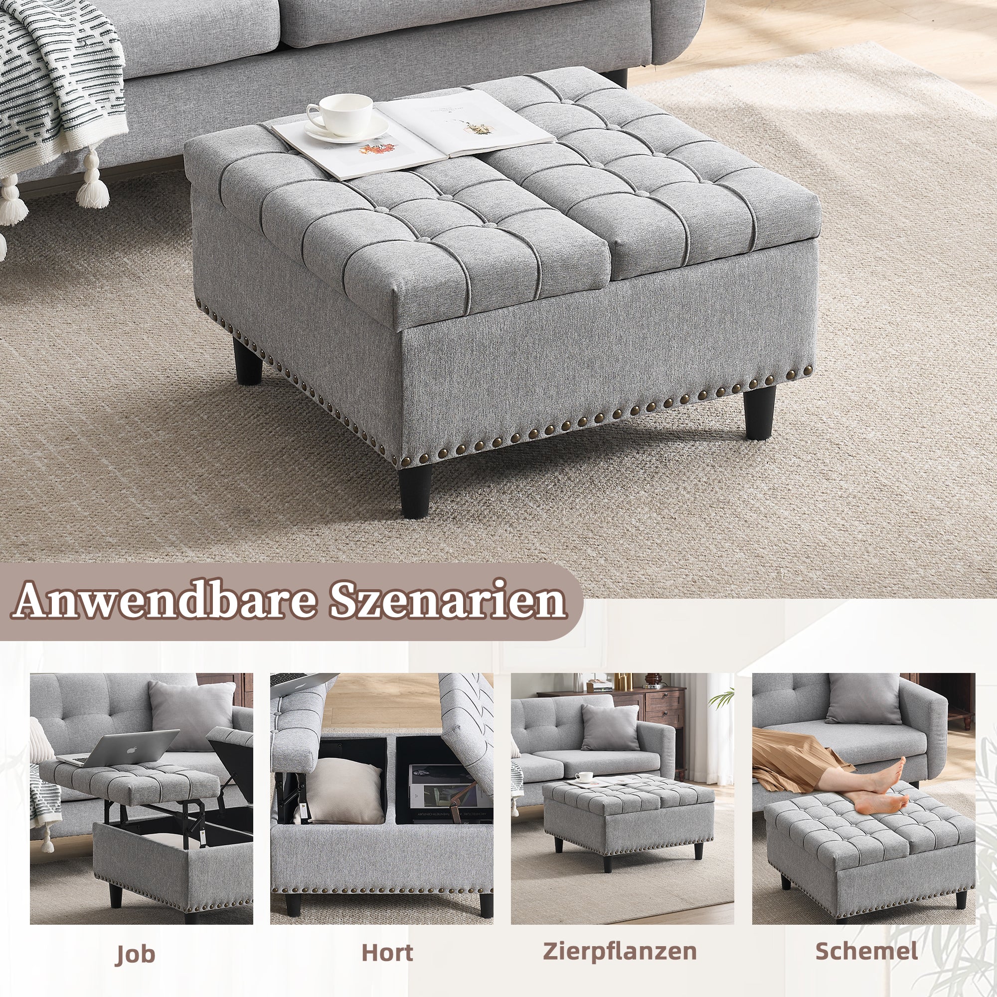 Storage Chair, Liftable Bench with Storage Box, Gray