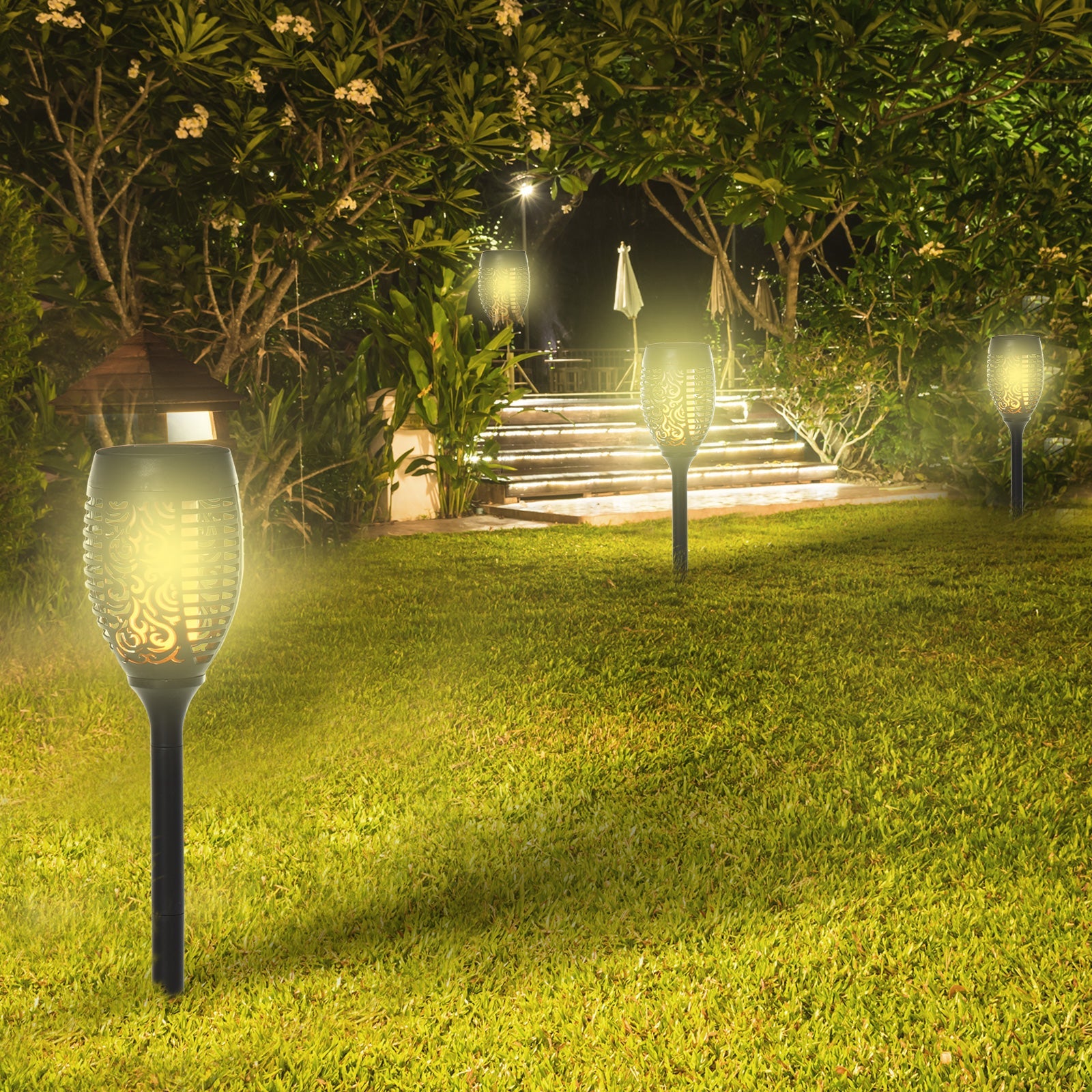 Solar Light Outdoor Set of 4 Garden Lights IP44 Waterproof Warm Light Plastic Black