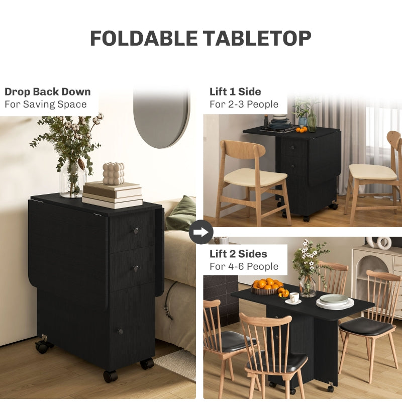Multi-Storage Six-Person Drop Leaf Dining Table, Black