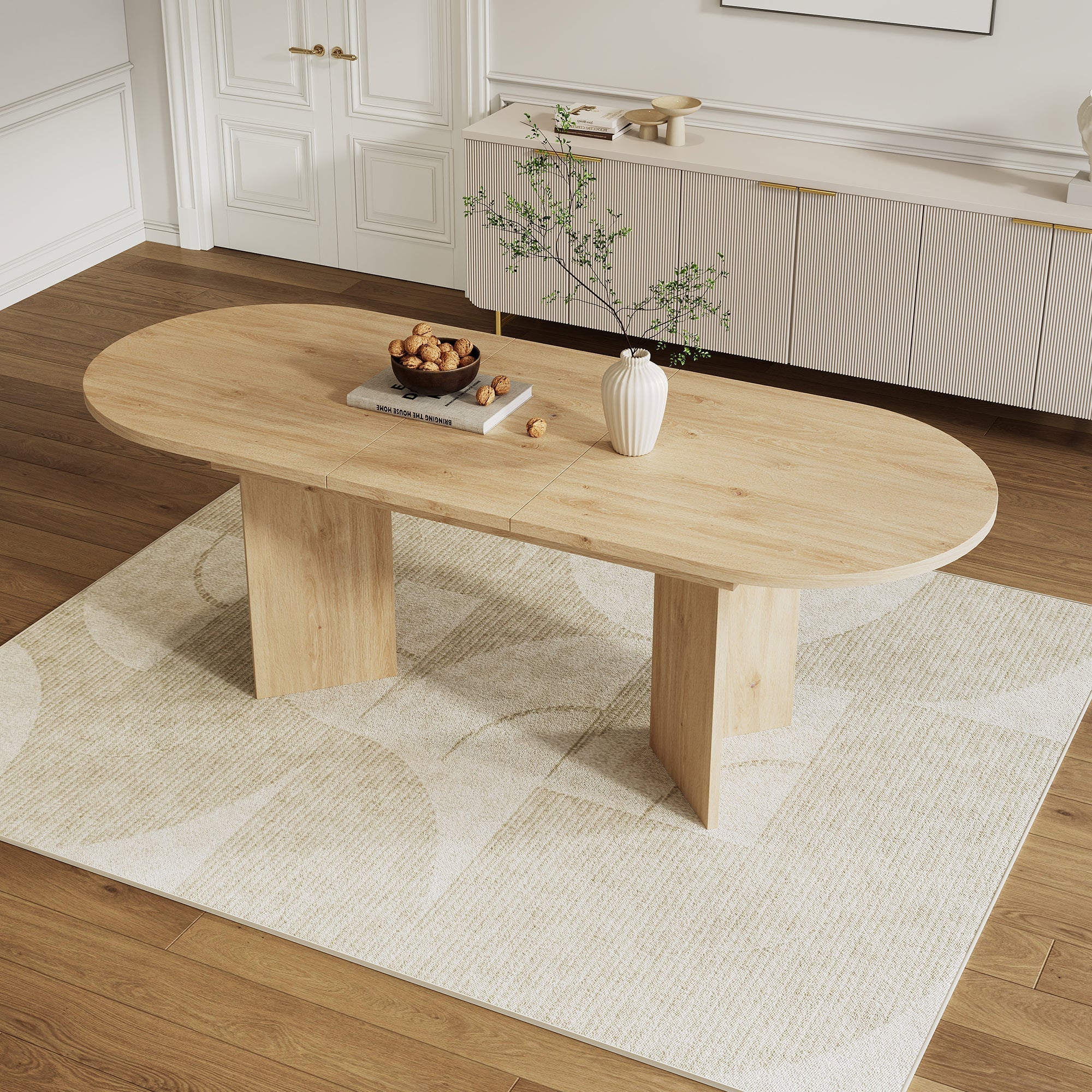Extendable Dining Table 140/180x90 cm Seats 6-8 Rounded Corners Simple Style Oak Color