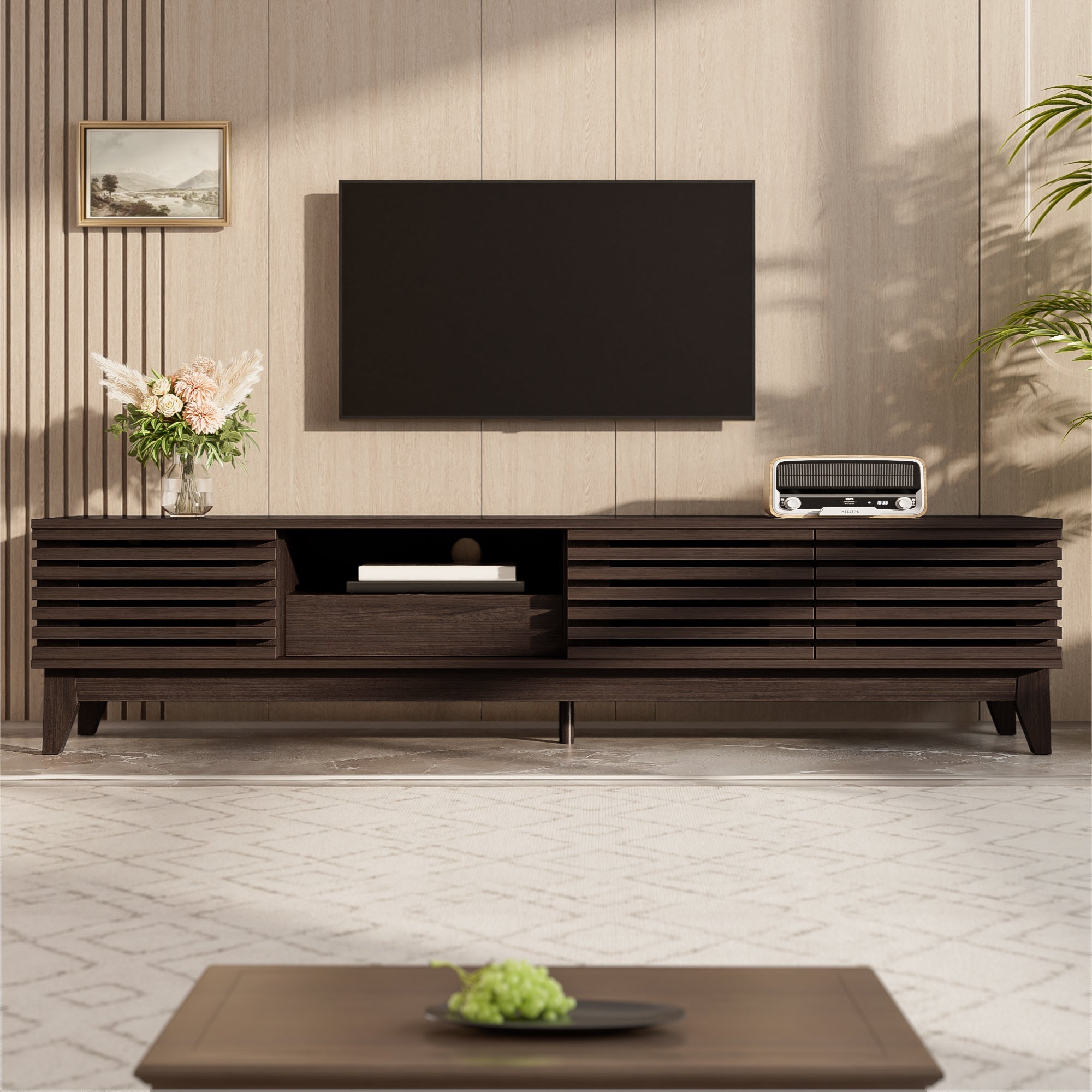 TV Cabinet Lowboard 1 Drawer 3 Doors 170cm Vintage Wood Finish