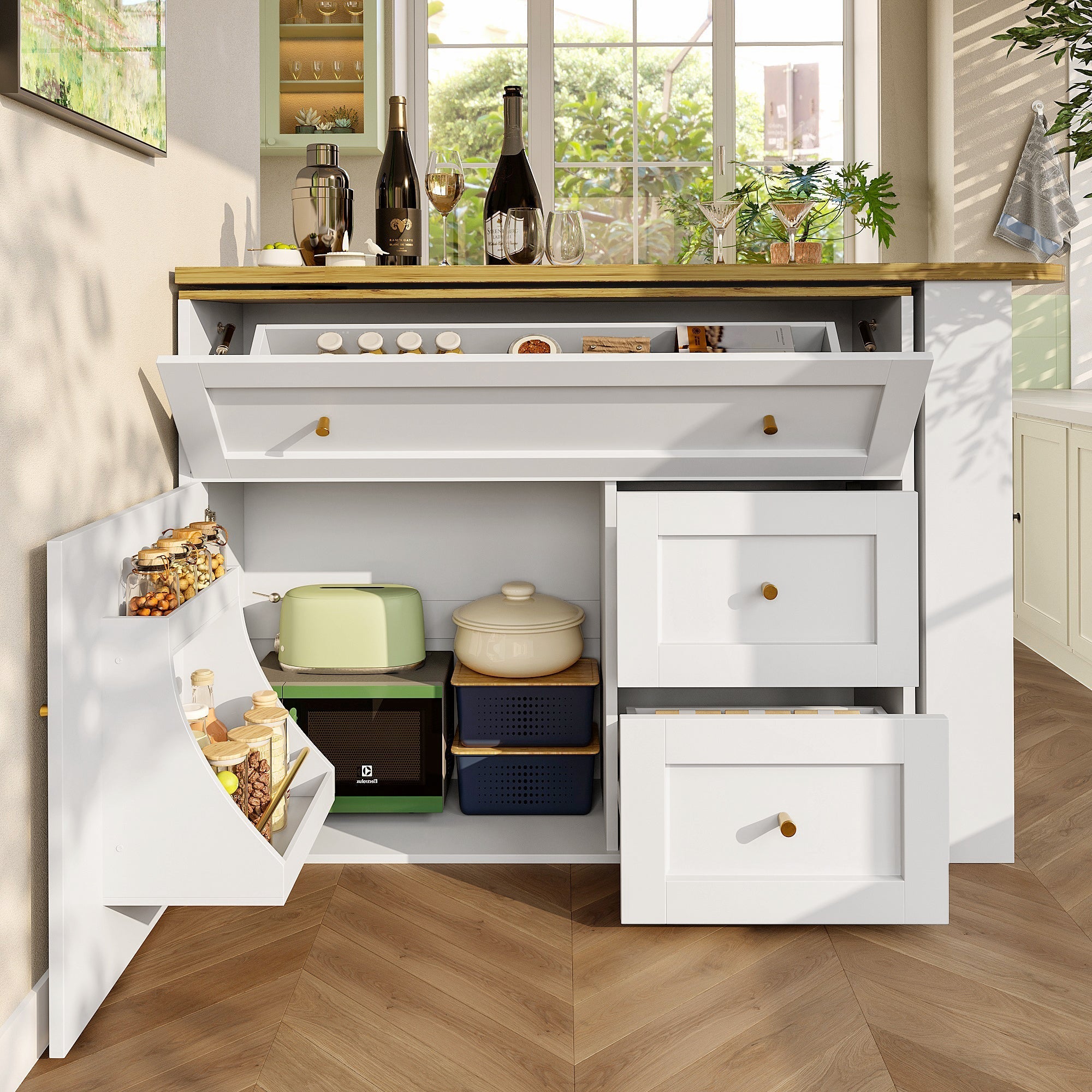 Extendable Bar Table Telescopic Storage Snack Shelf 138-204cm - White