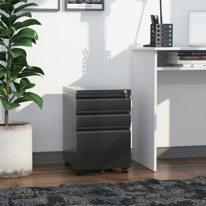 3 Drawer Filing Cabinet Mobile Anti-tilt for A4 Legal Letter Metal Black