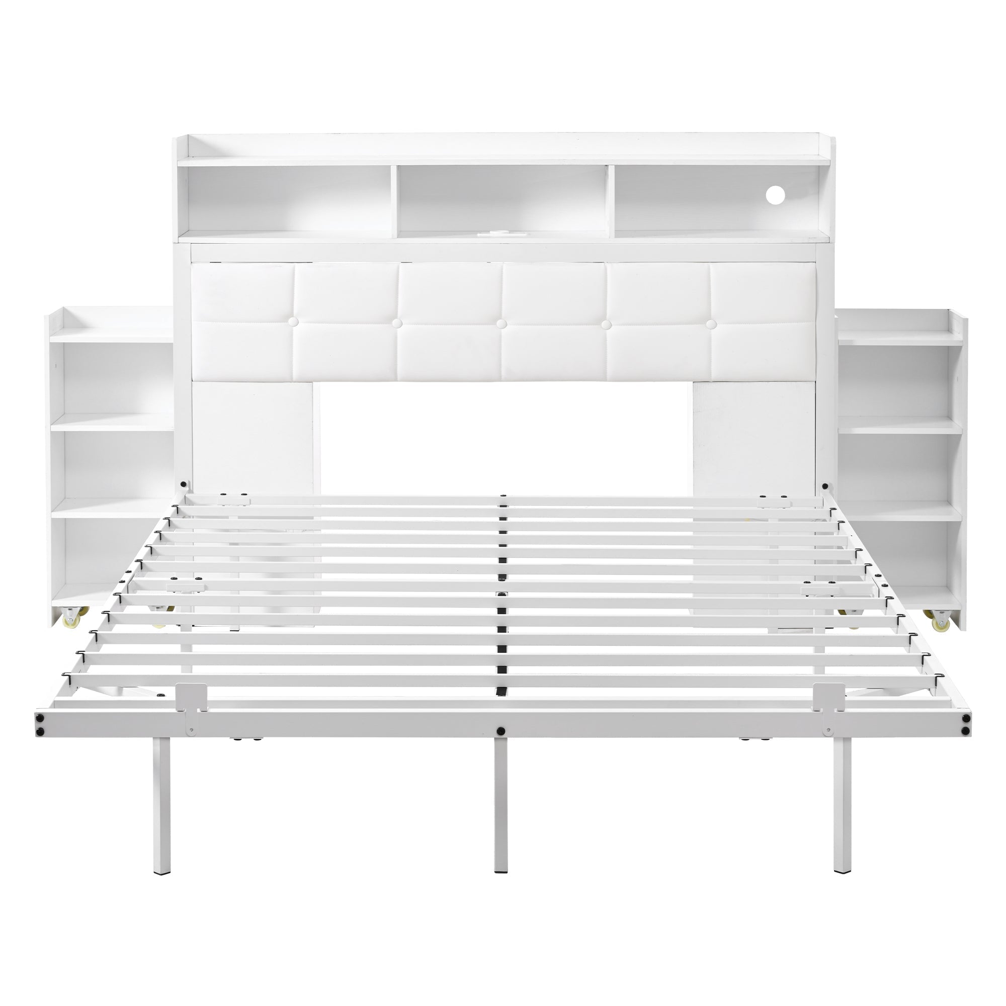 Double Bed 140x190cm 2 Pull-out Nightstands Storage USB/Type-C LED - White