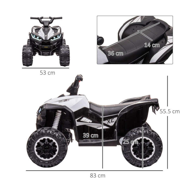 12V Ride-On Quad Bike with Music, Horn, White