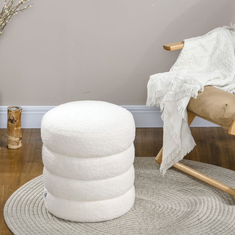 Stool footstool round upholstered with seat cushion cream white