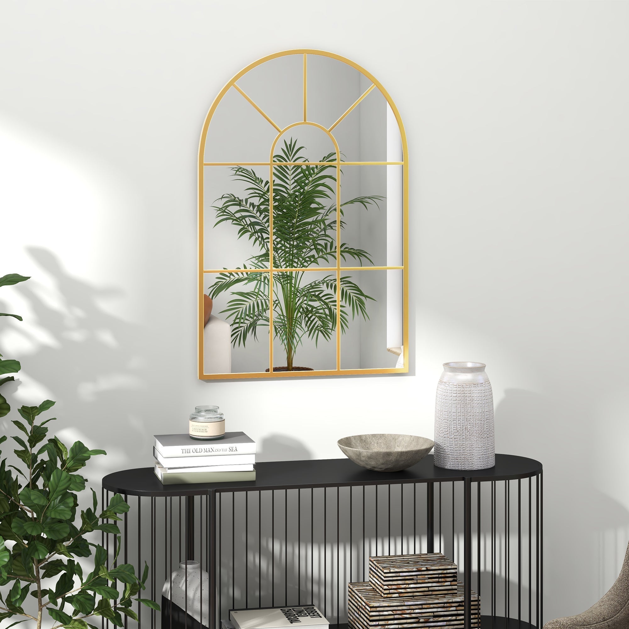 Wall Mirror, Window Mirror, Decorative Hanging, Gold Metal