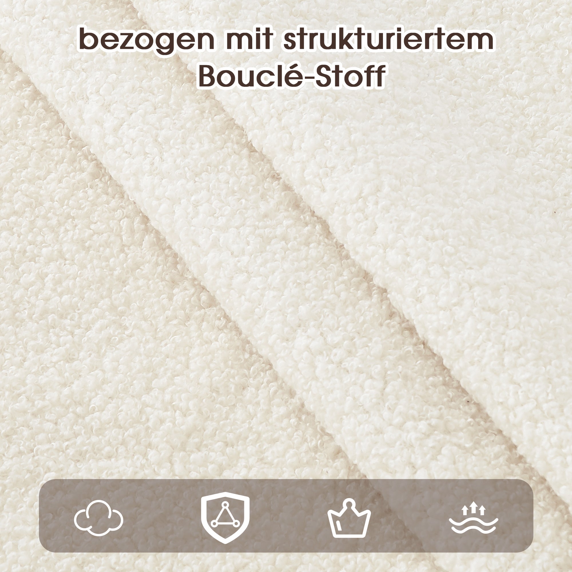 2 Dining Chairs Metal Wood Look Modern Style - Bouclé Natural Color