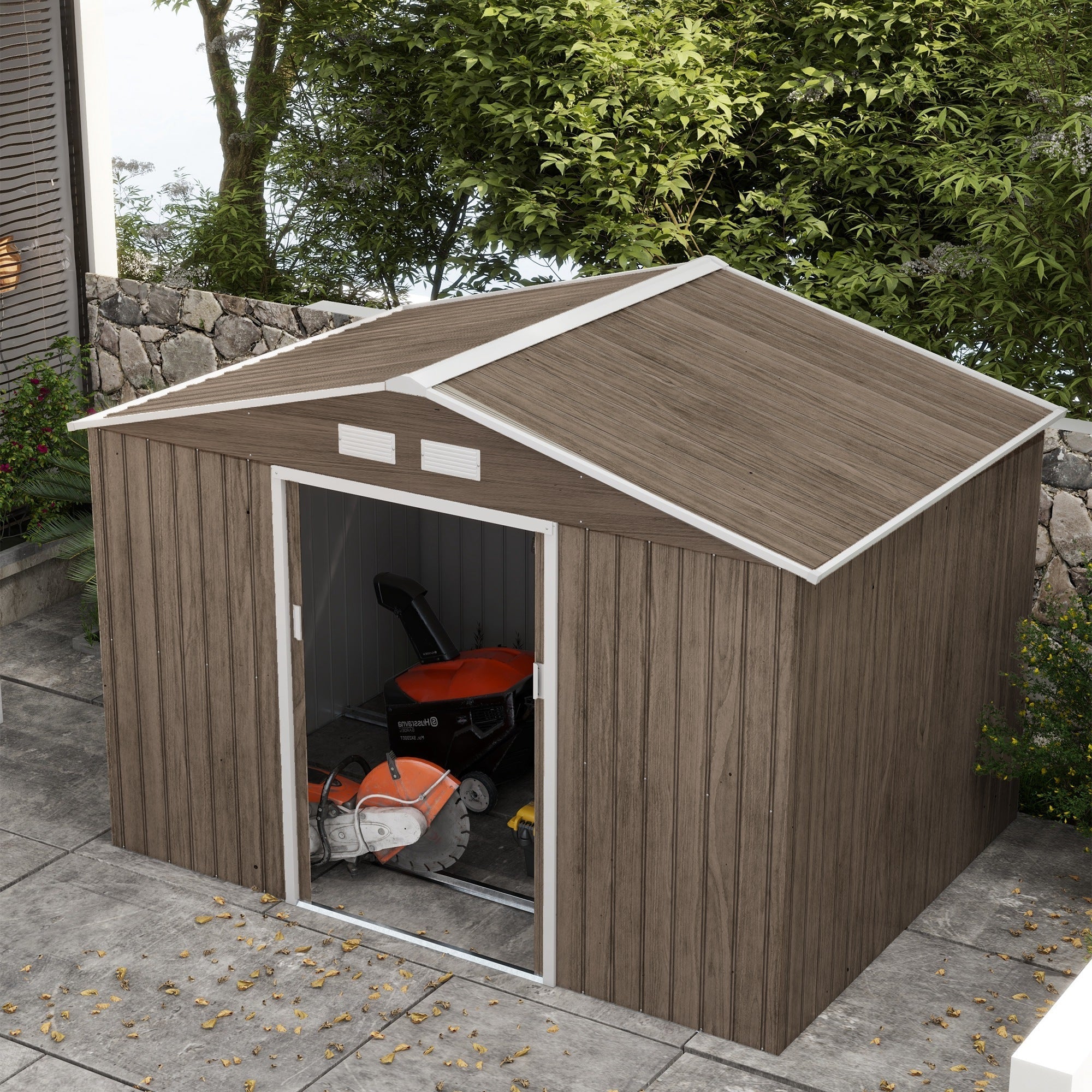 Garden Shed, Outdoor Storage Tool House, Steel Brown