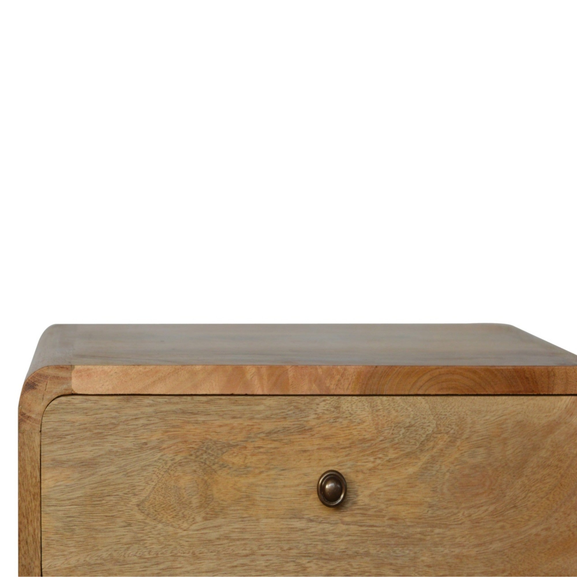 Solid Wood Bedside, Curved 2 Drawers, Beige Oak-ish