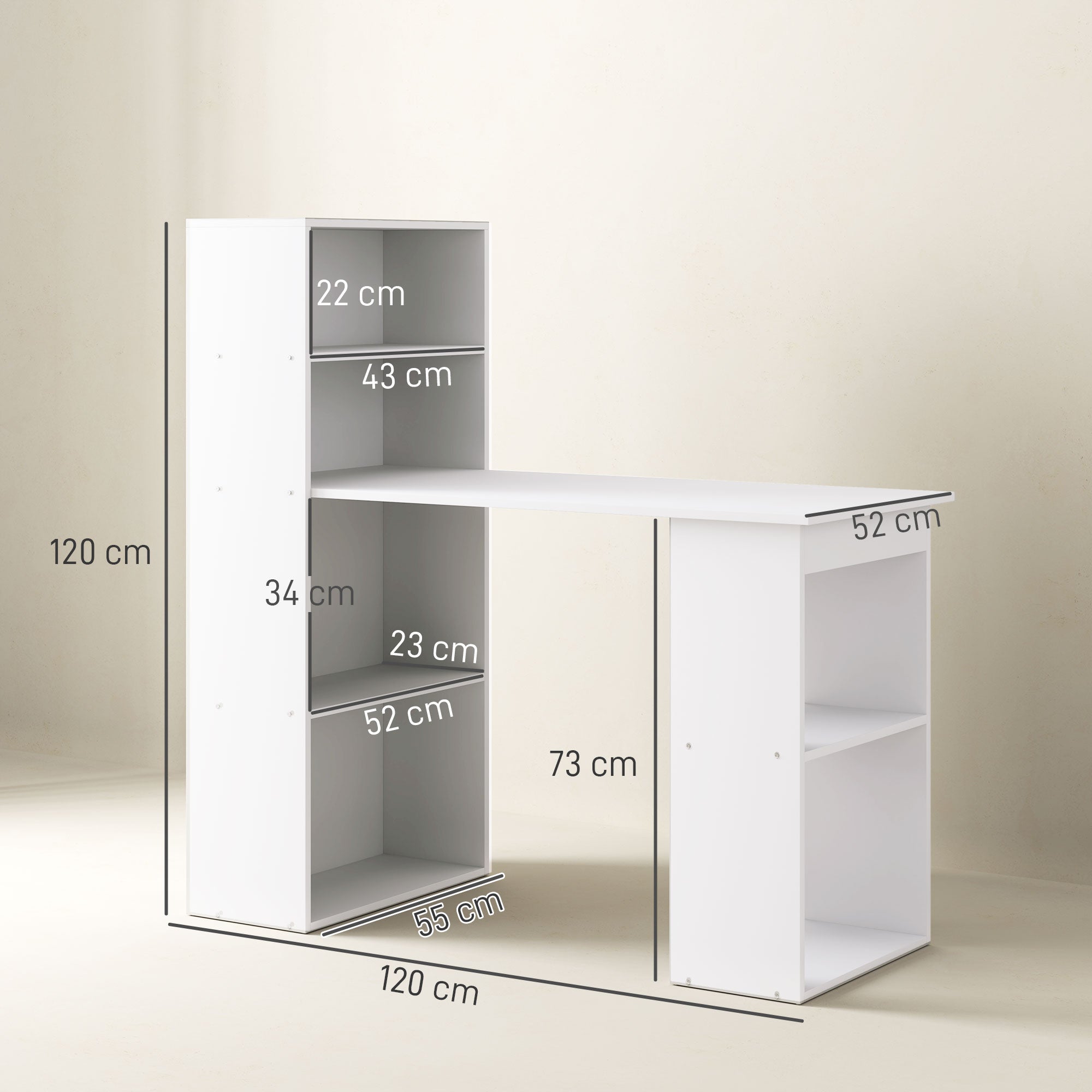 Desk, 120x55cm with Shelf, Multi-Purpose Computer/Work Table, White