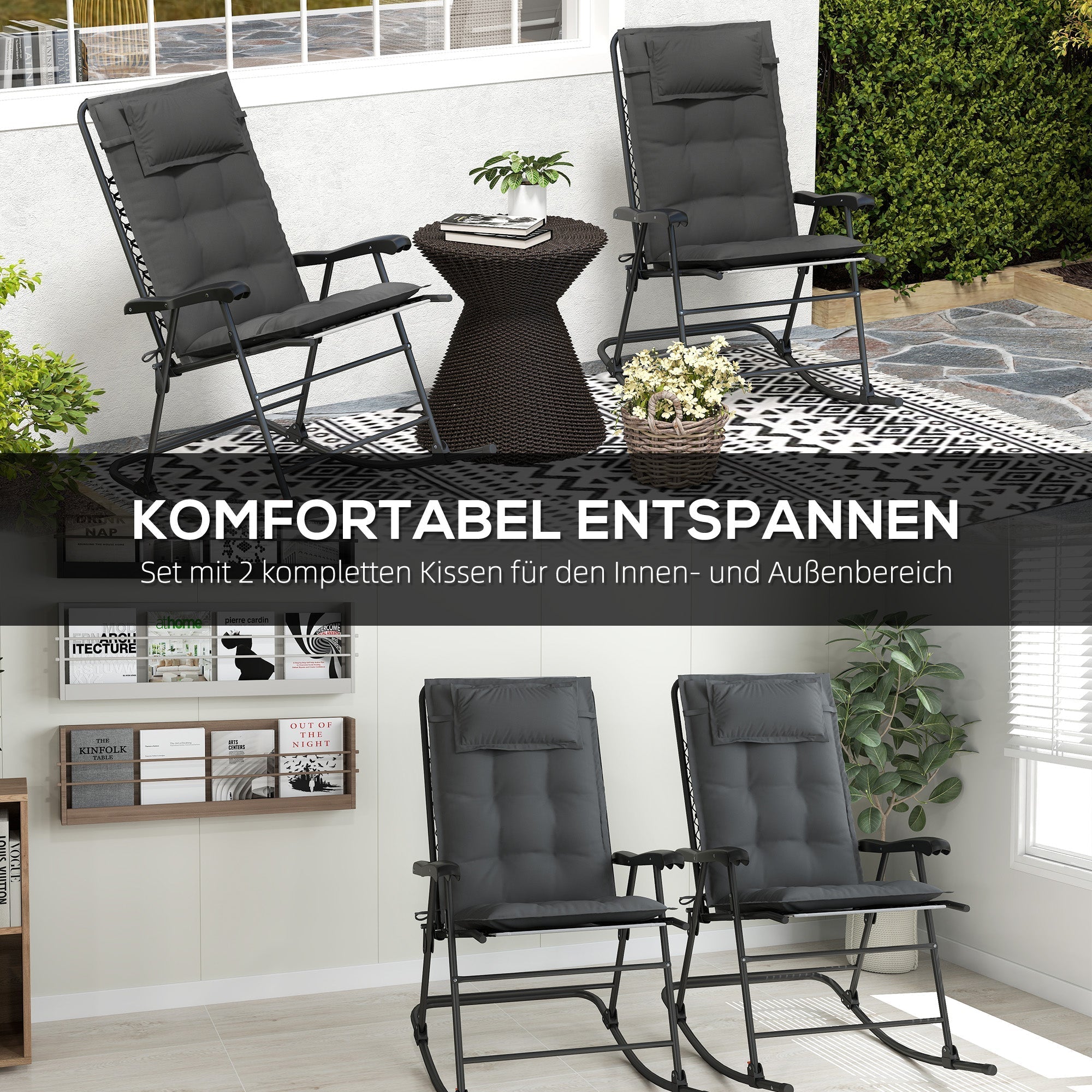 Cushions for Sun Loungers, Set of 2 Water-Repellent 50x116x5 cm, Dark Grey