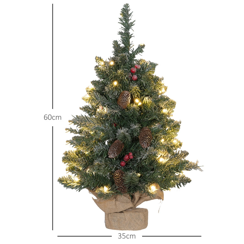 Christmas Tree LED, 60cm, Pine Cones, Red Berries, Stand, Green/White