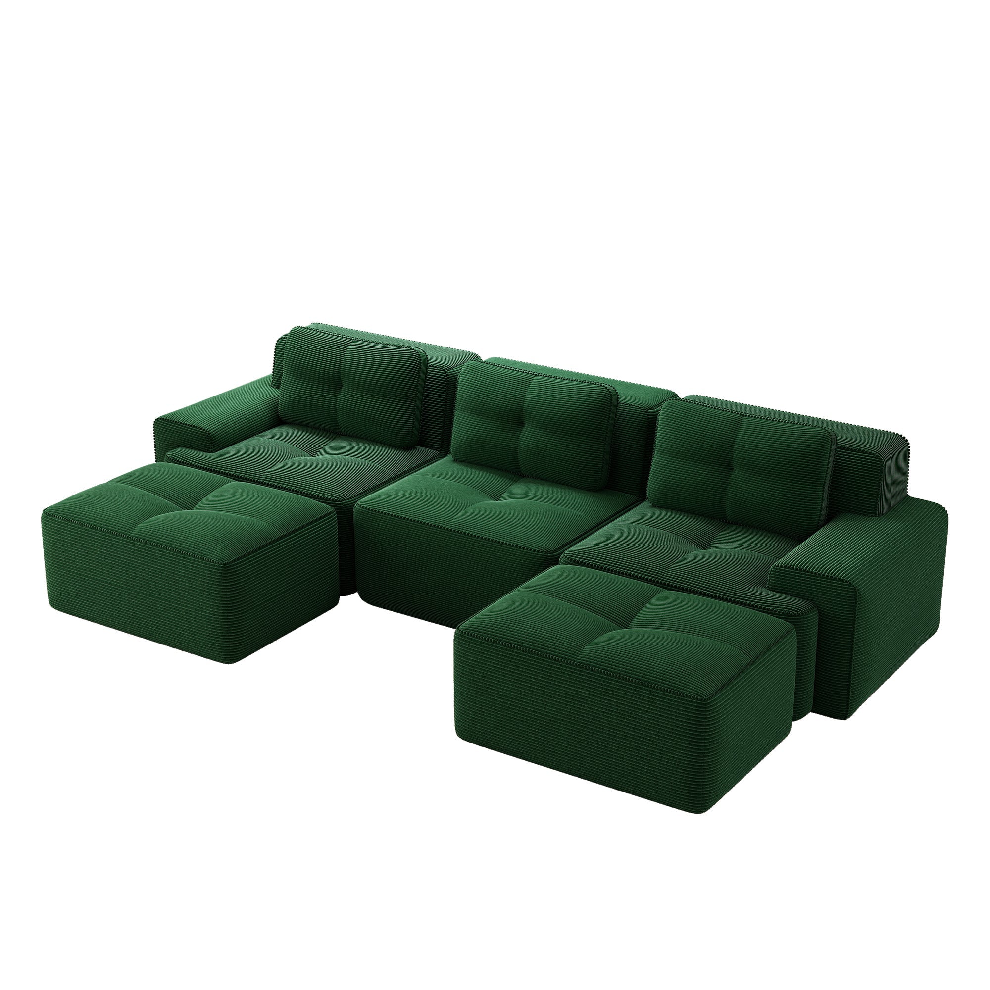 Cloud Sofa Modular U-shaped 3-Seater Ottoman - Corduroy Green